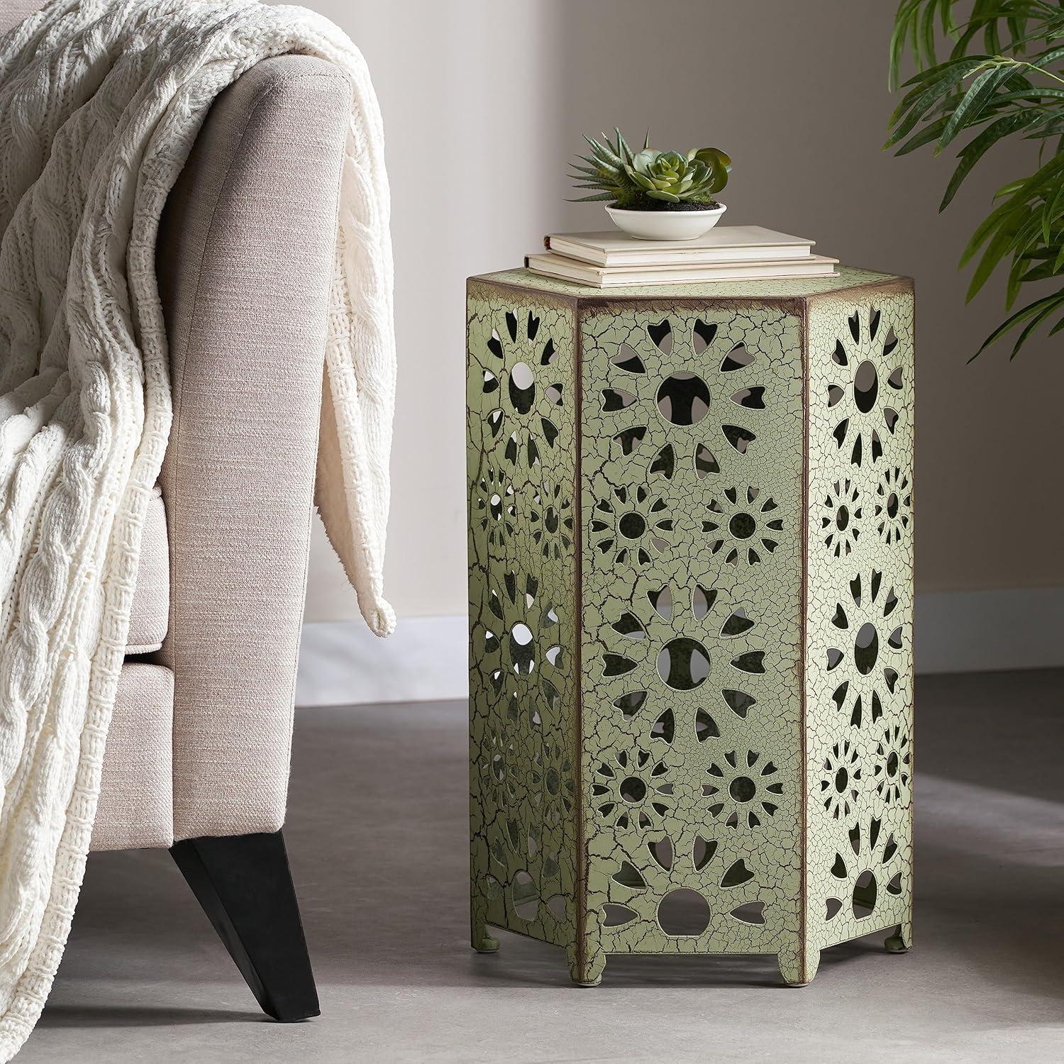 Eliana 14" Sunburst Outdoor Patio Iron Side Table: Weather-Resistant, Hexagon - Christopher Knight Home