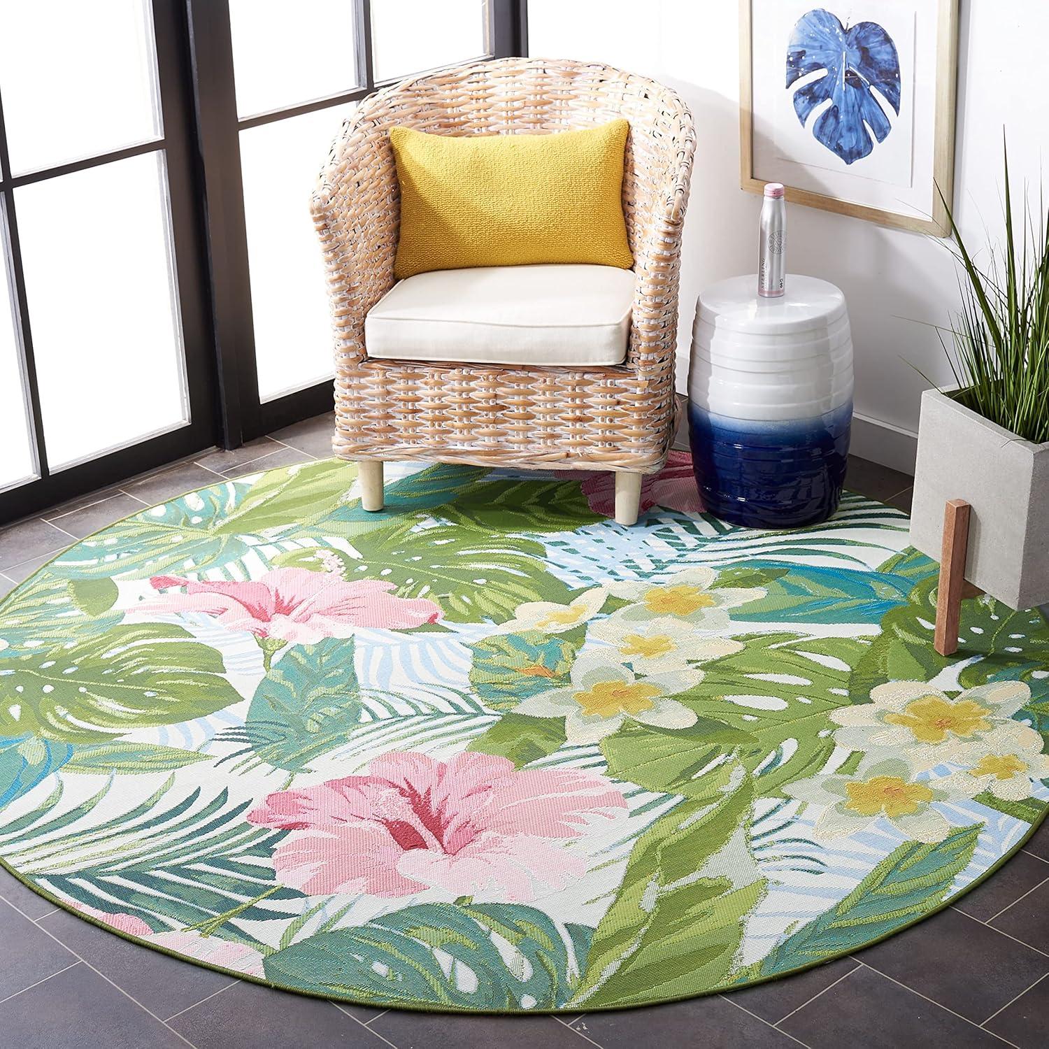 Barbados 500 BAR516 Power Loomed Indoor/Outdoor Area Rug - Green/Pink - 5'3" Round - Safavieh