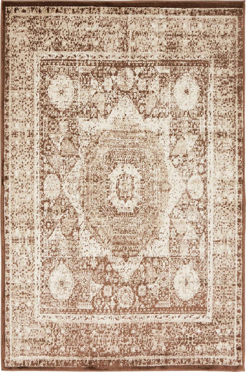 Elegant Ankara Chocolate Brown 4' x 6' Synthetic Area Rug