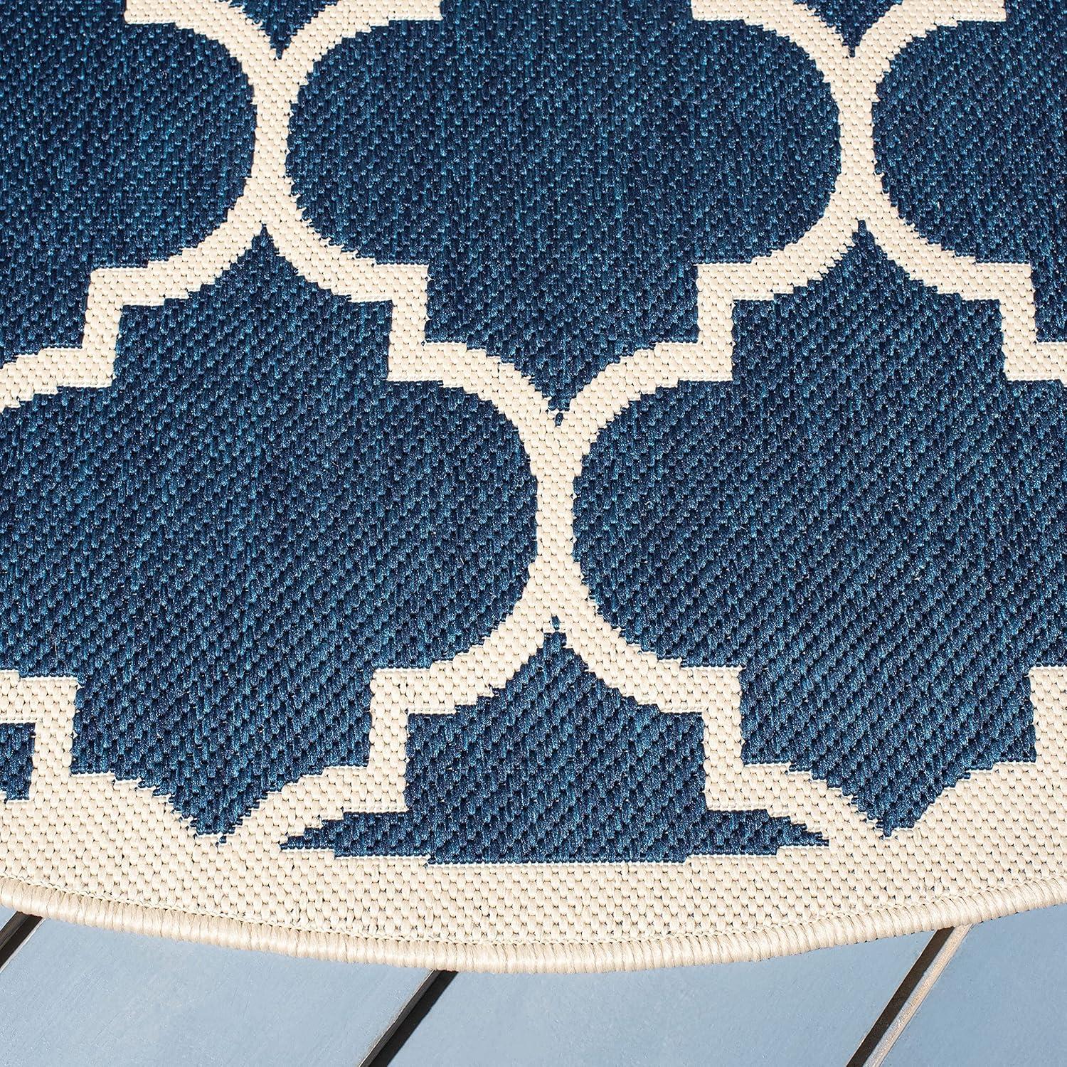 Navy Blue 59'' Round Synthetic Easy-Care Area Rug