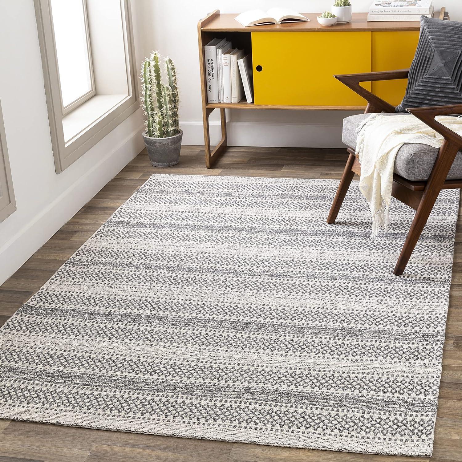 Stone Gray Striped Cotton Washable Area Rug