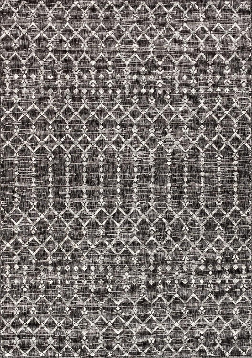 3'x5' Ourika Moroccan Geometric Textured Weave Indoor/Outdoor Area Rug, Black/Gray - JONATHAN Y