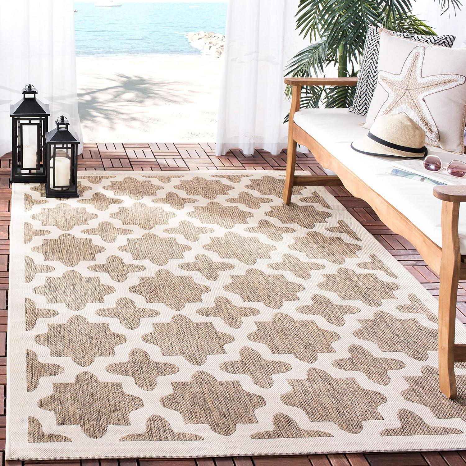 SAFAVIEH Courtyard Amanda Geometric Indoor/Outdoor Area Rug, 4' x 4' Square, Brown/Bone