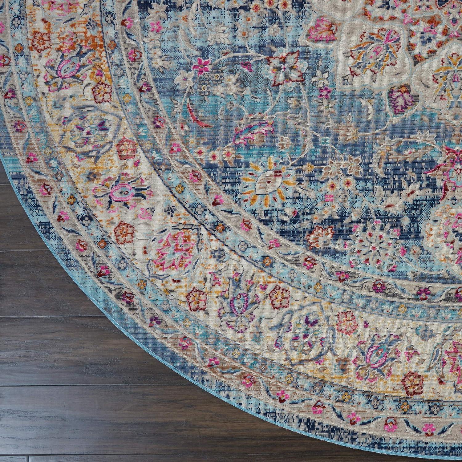 Nourison Vintage Kashan VKA01 Blue/Ivory/Orange Indoor Area Rug - 6' x ROUND