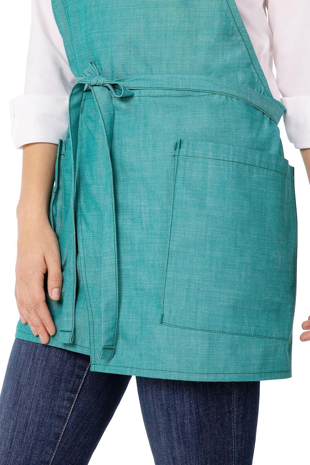 Jade Green Cotton Unisex Short Bib Apron