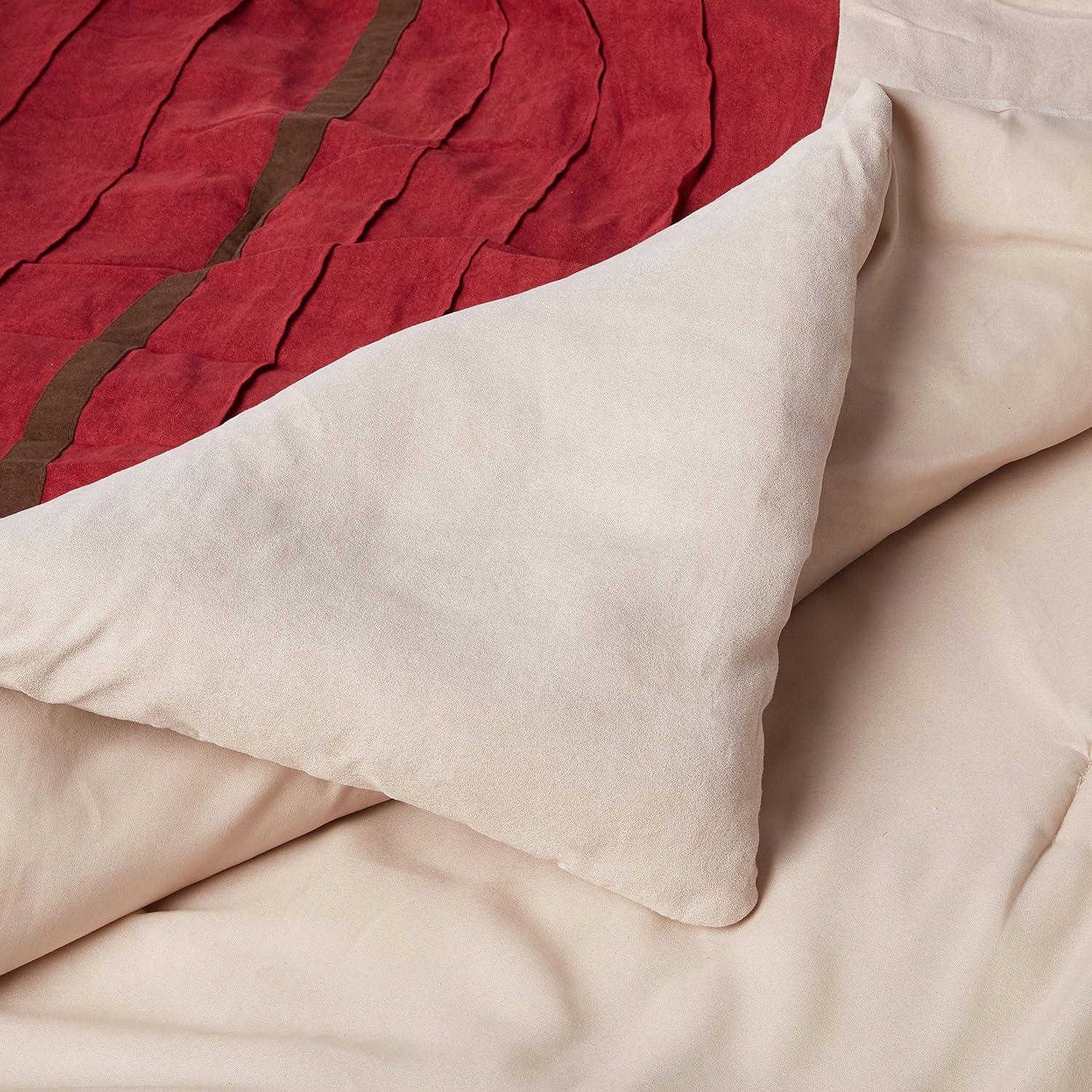7pc California King Dakota Microsuede Comforter Set Red: Madison Park, Hypoallergenic, Embroidered, Machine Washable