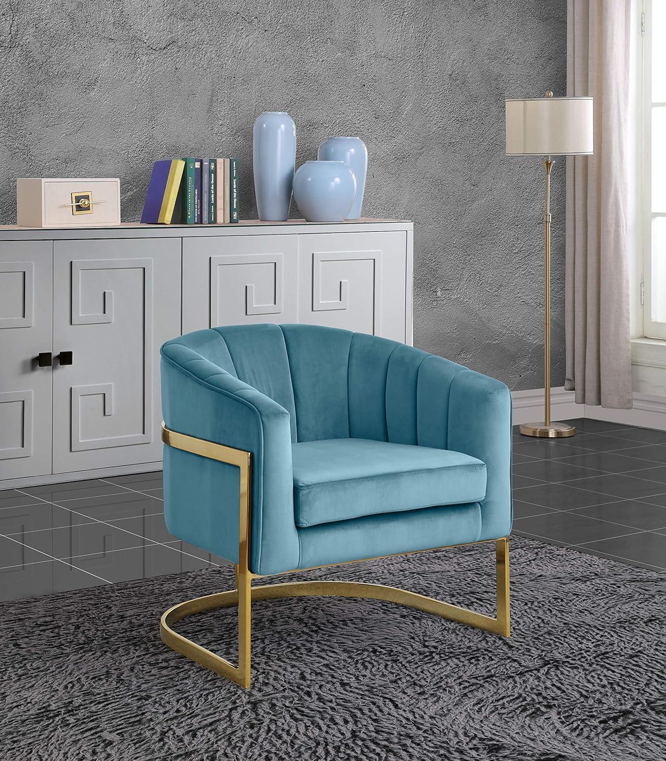 Meridian Furniture Carter Aqua Velvet Accent Chair with Stainless Steel Base