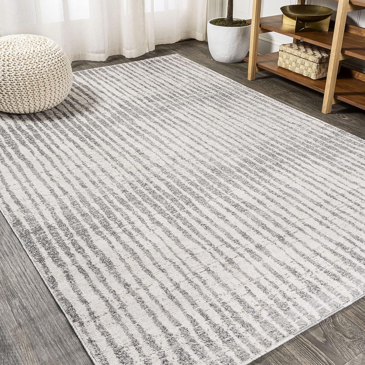 3'x5' Skoura Modern Bold Stripe Area Rug, Beige/Dark Gray - JONATHAN Y