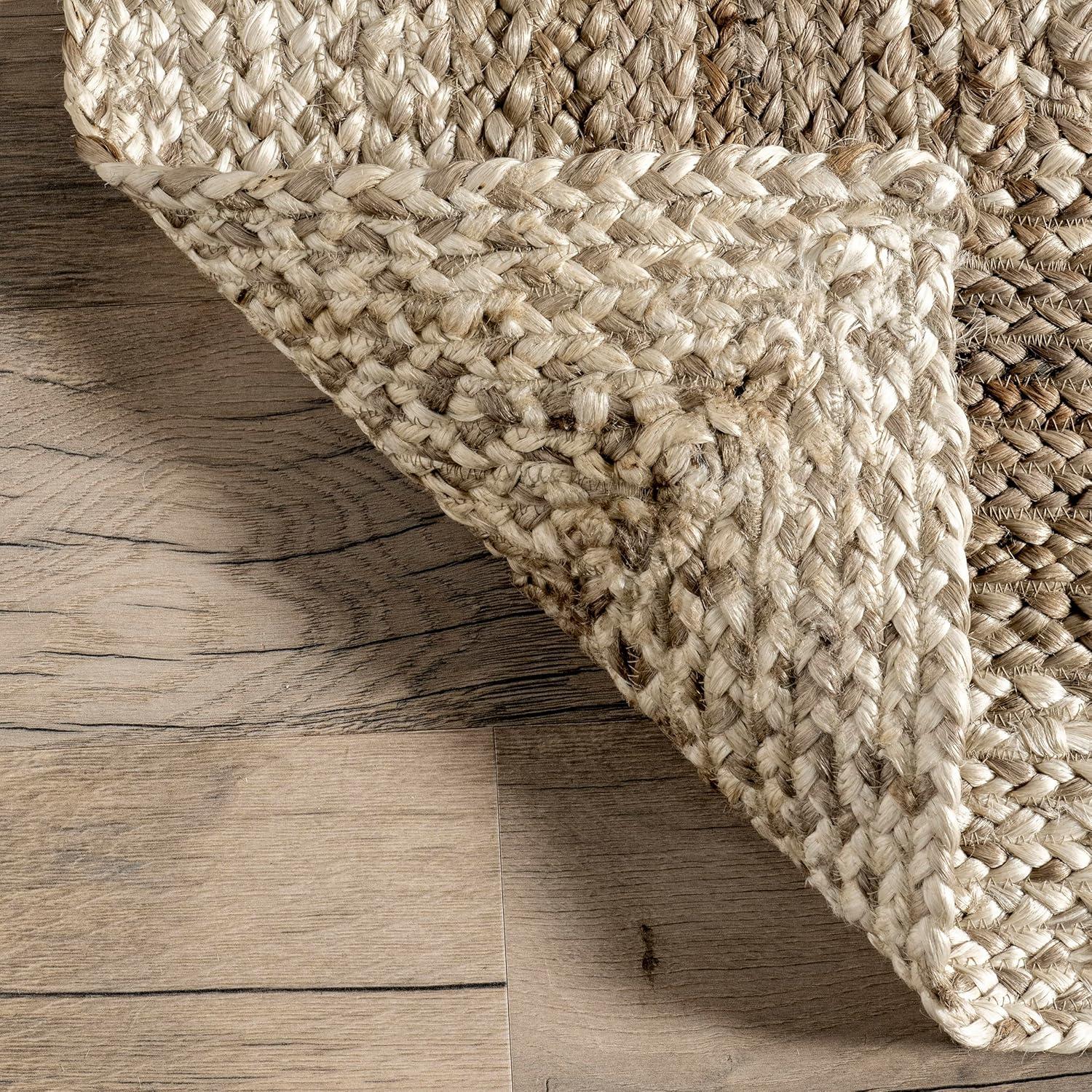 Nuloom Charlene Solid Oval 5x8 Jute Indoor Area Rug for Dining Room Rug Neutral Rug Living Room Rug Kitchen, Natural/Ivory