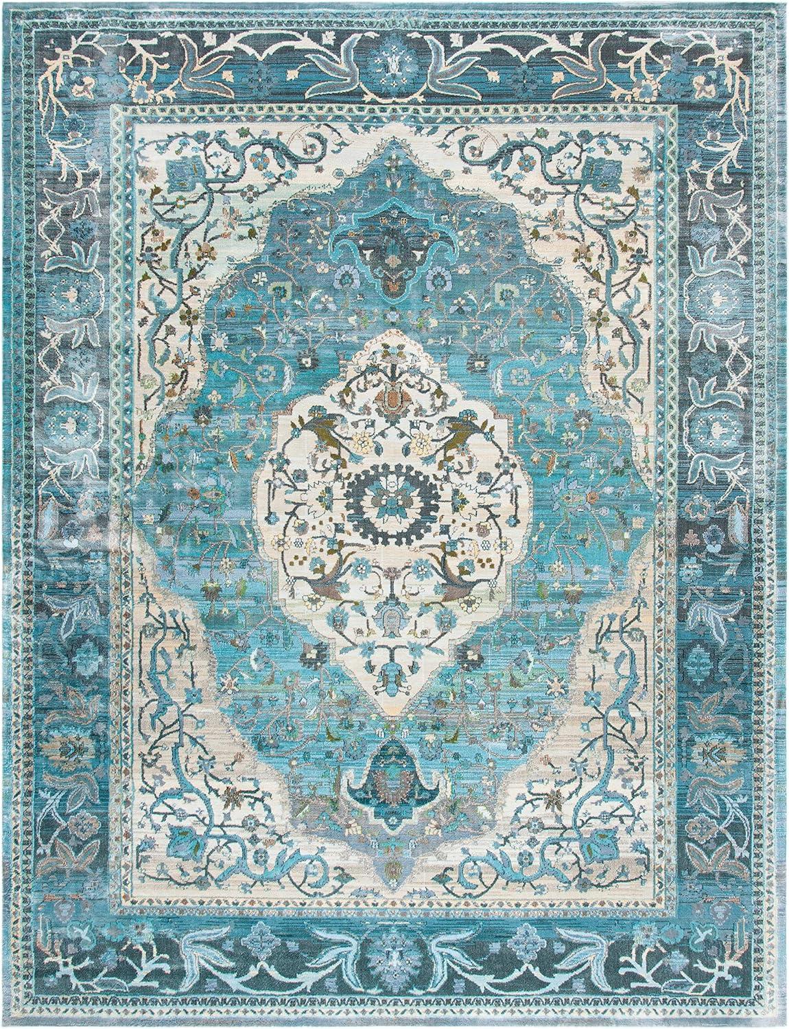 SAFAVIEH Luxor Amadine Floral Bordered Area Rug, Turquoise/Beige, 9' x 12'