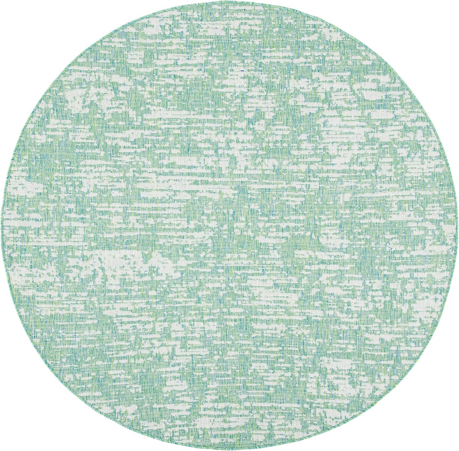 Courtyard CY8452 Power Loomed Indoor and Outdoor Area Rug - Green Blue/Ivory - 6'7" Round - Safavieh