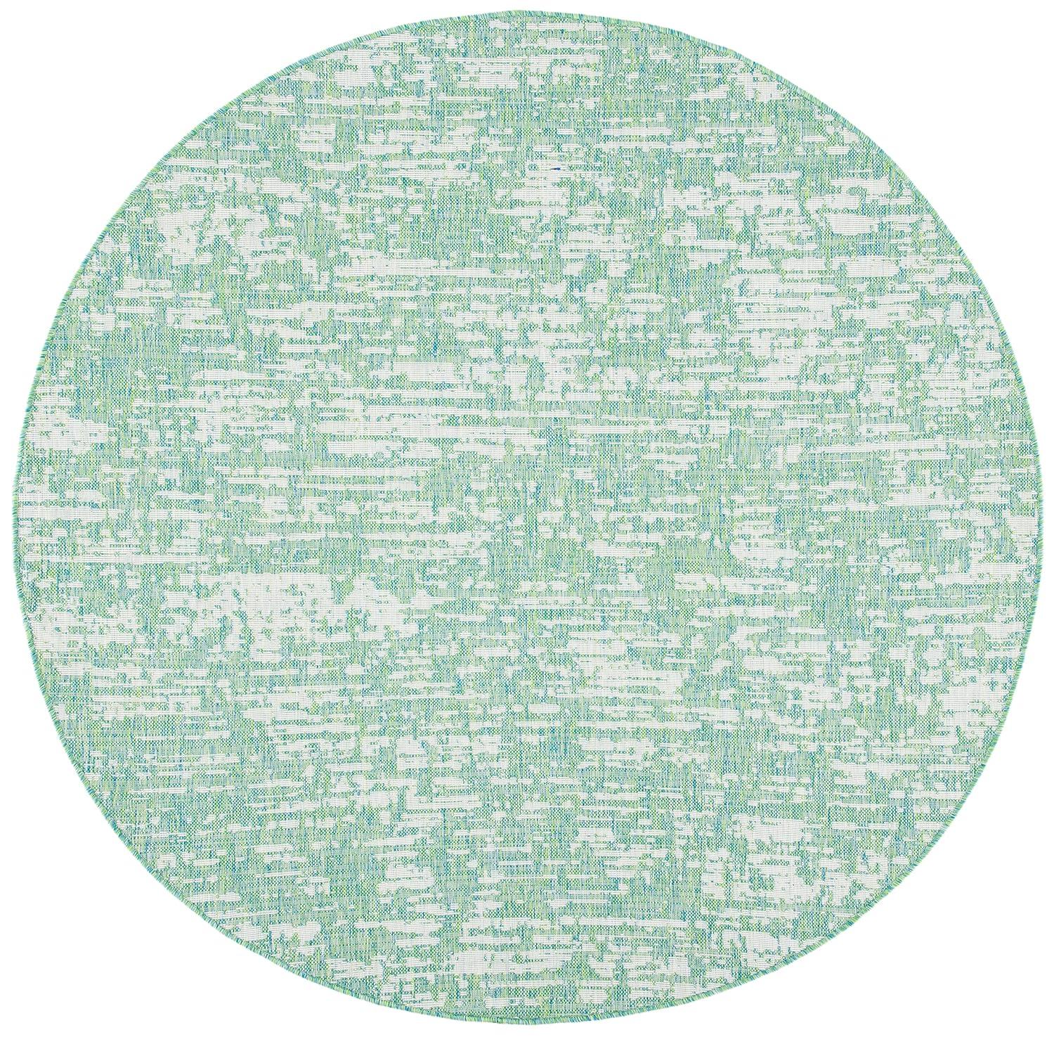 Courtyard CY8452 Power Loomed Indoor and Outdoor Area Rug - Green Blue/Ivory - 6'7" Round - Safavieh