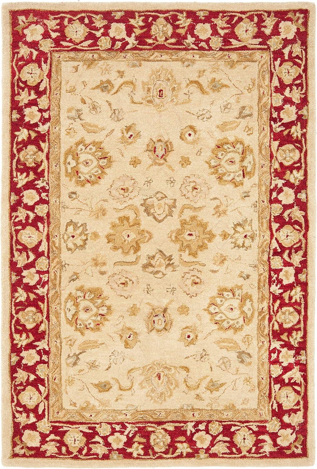 Hand-Tufted Traditional Anatolia Wool Rug, Ivory/Red, 4' x 6'