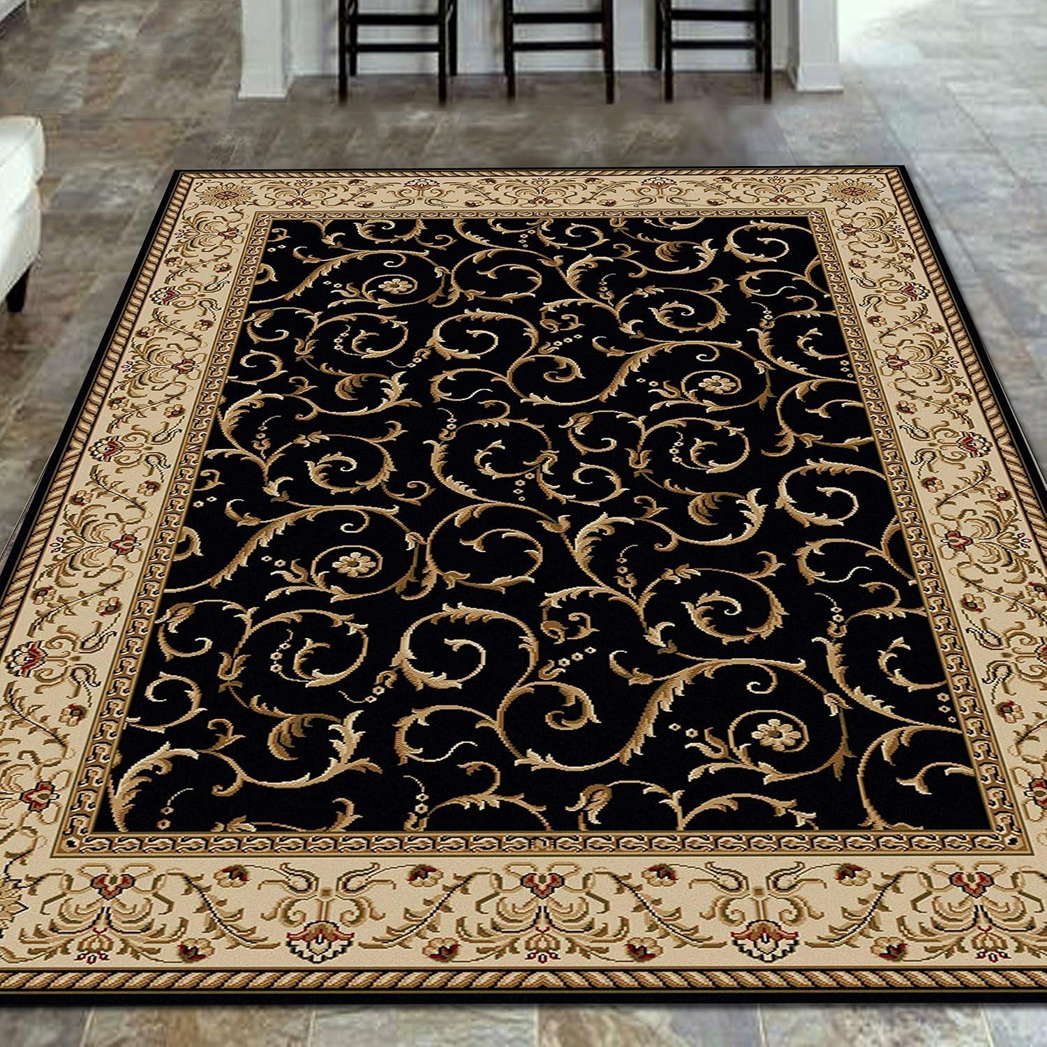 Navy and Beige Synthetic Reversible 5' x 7' Area Rug