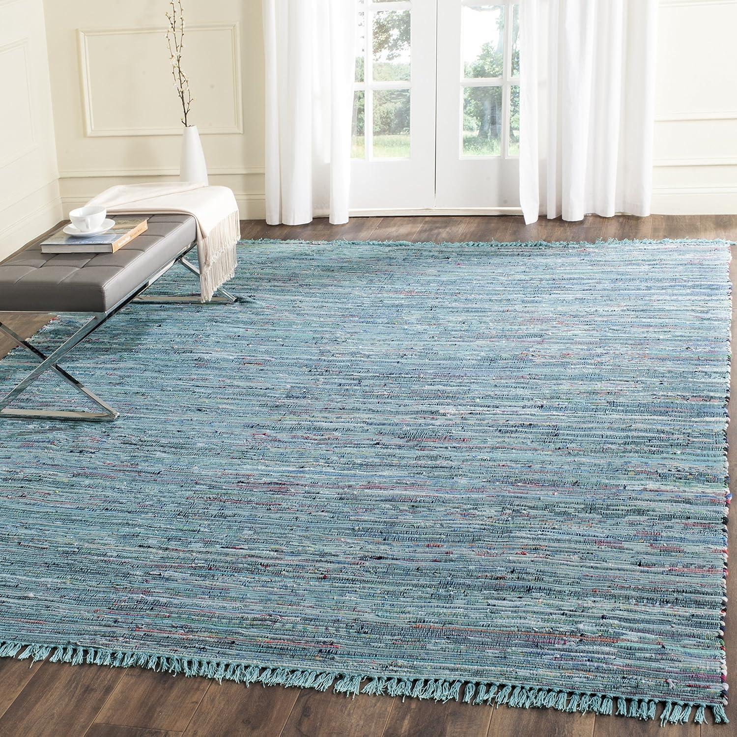 SAFAVIEH Rag Robynne Striped Cotton Area Rug, Blue/Multi, 9' x 12'