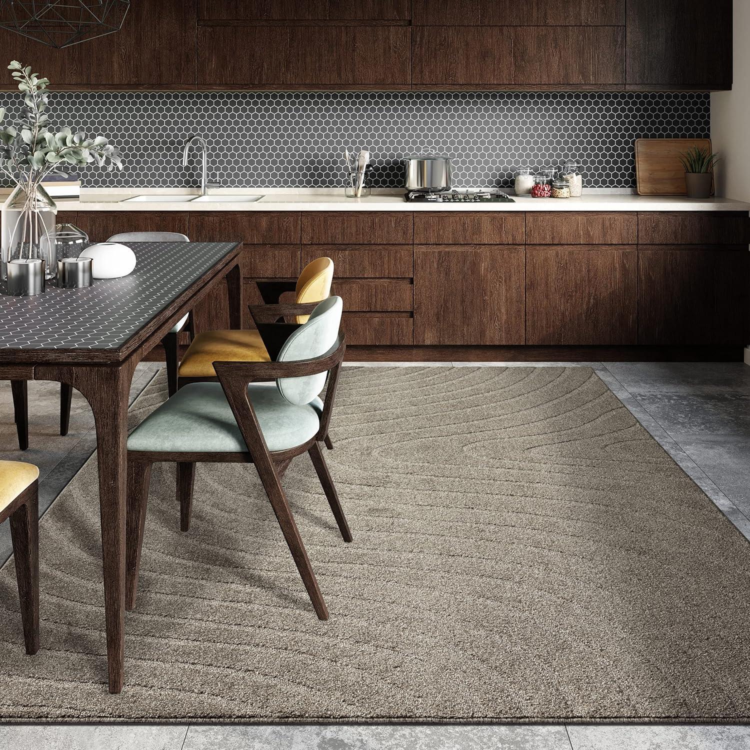 Luxe Weavers Modern Geometric Wave Taupe 5x7 Area Rug