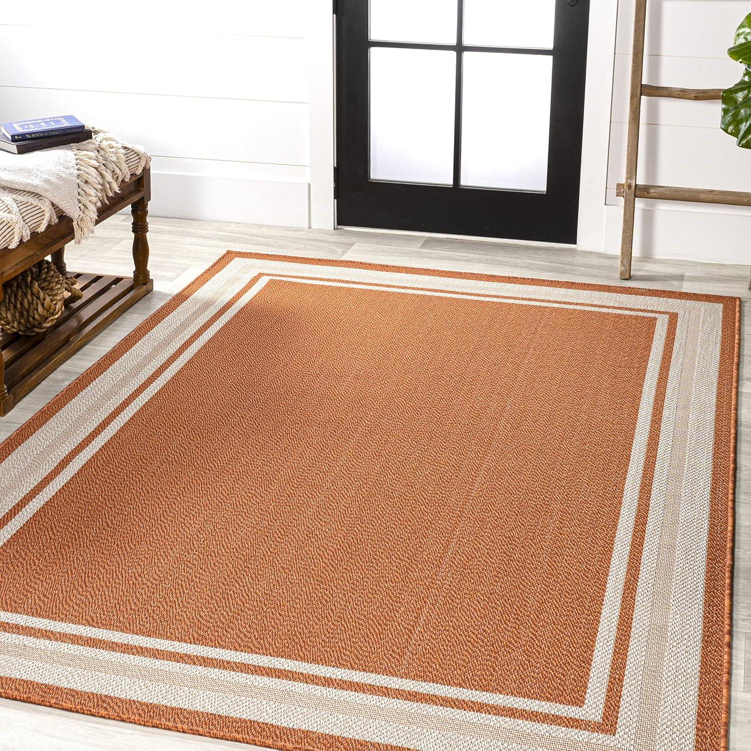 Ivory and Orange Stripe 8'x10' Synthetic Easy-Care Area Rug