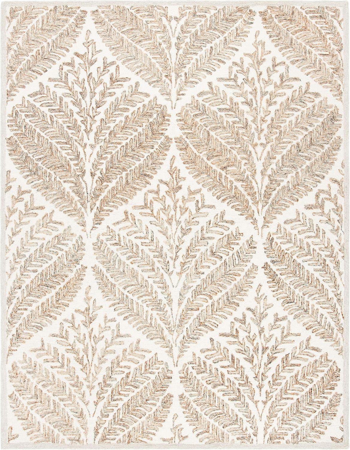 SAFAVIEH Capri Proinsias Leaves Wool Area Rug, Ivory/Brown, 11' x 15'