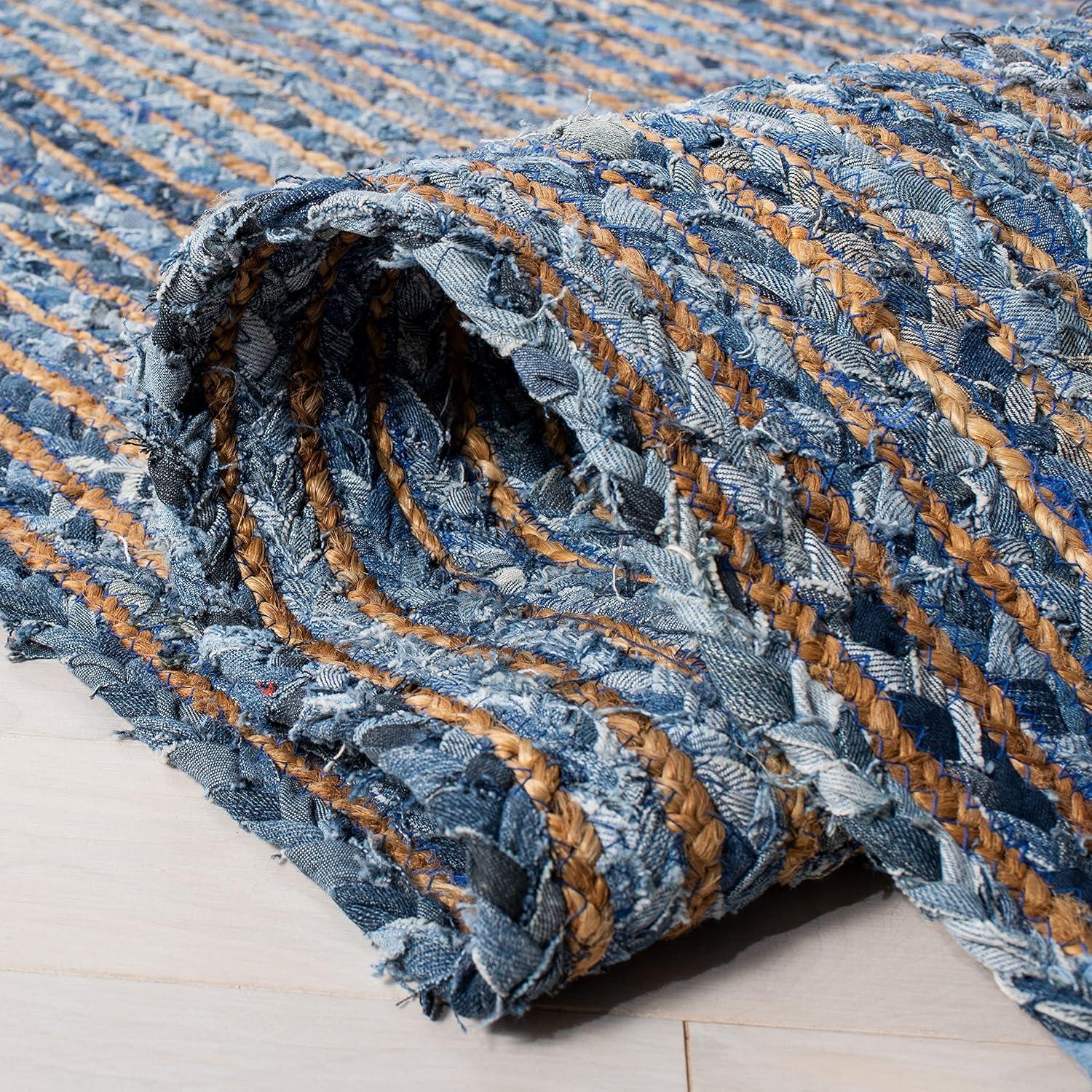 Boho-Chic Blue and Natural 6' x 9' Handwoven Jute Rug