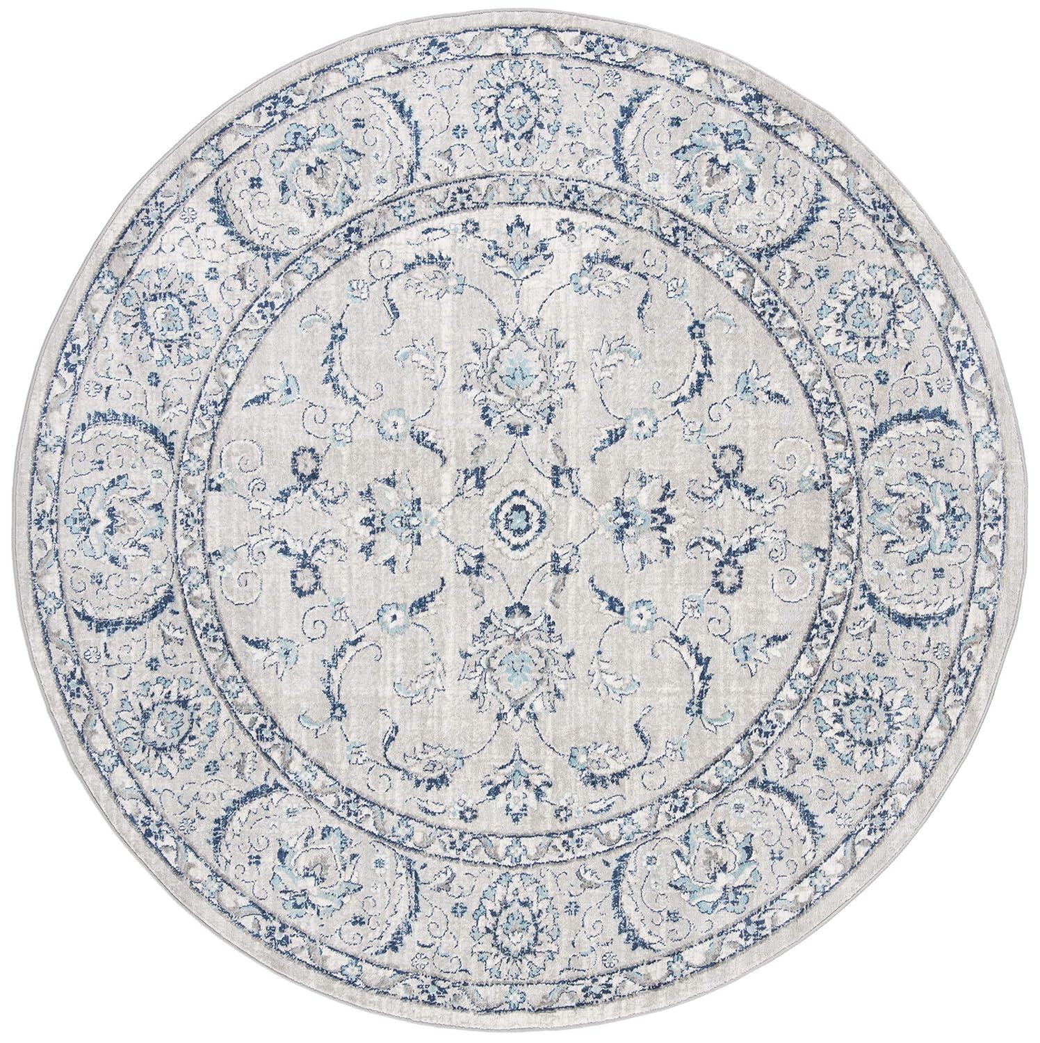 Brentwood BNT854 Power Loomed Indoor Area Rug - Light Grey/Blue - 5' Round - Safavieh