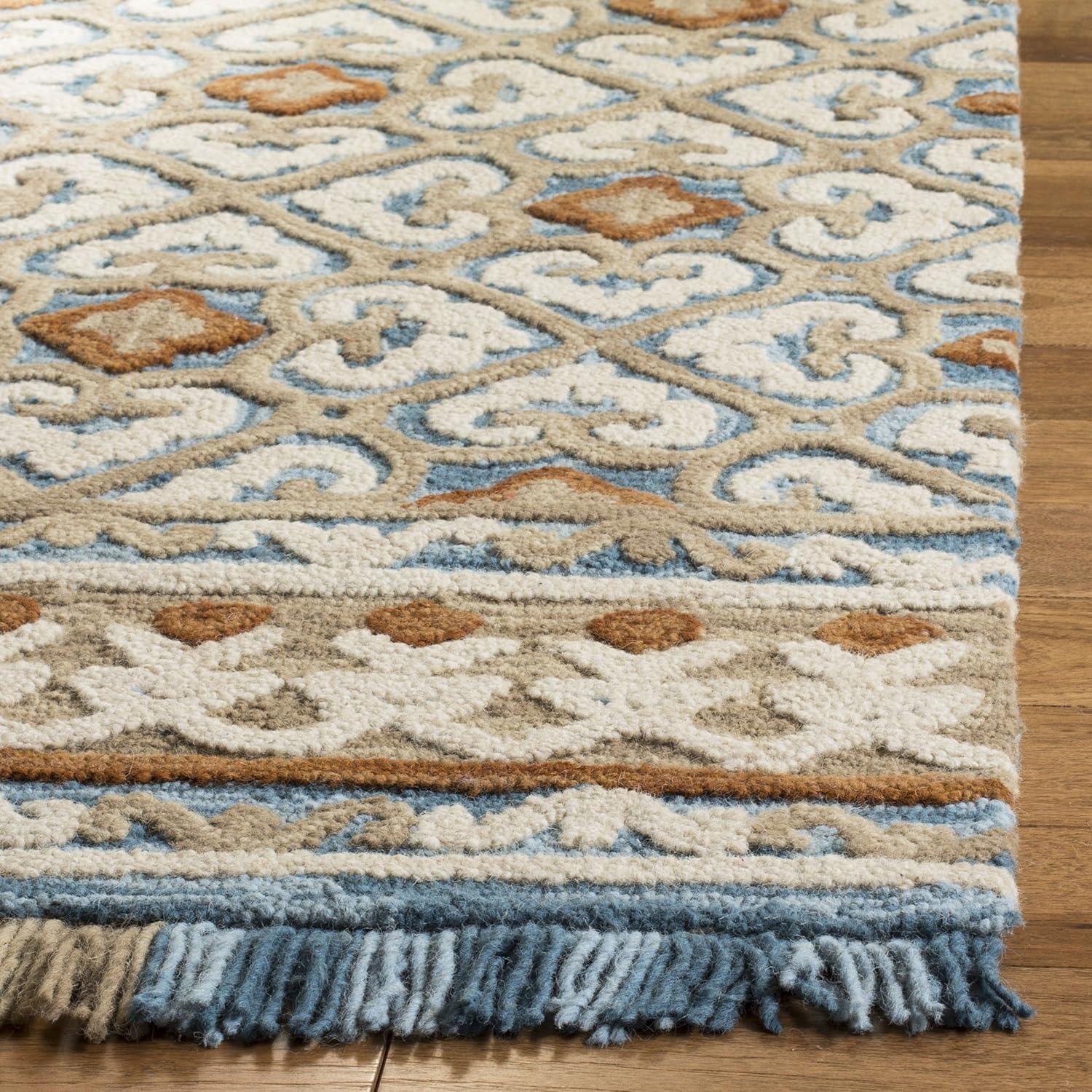 Handmade Blue and Beige Wool 8' x 10' Tufted Area Rug