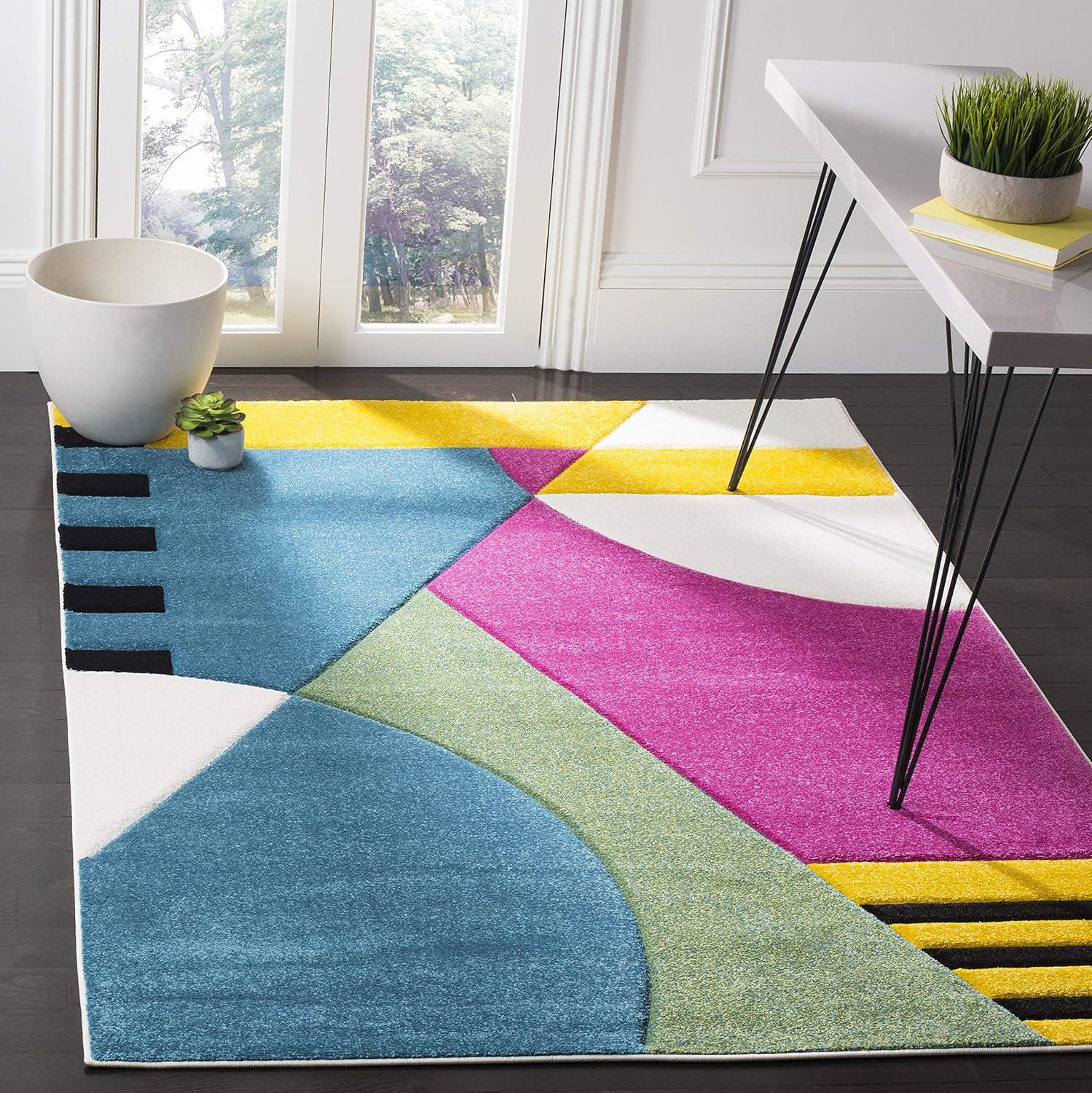 Hollywood HLW706 Power Loomed Area Rug - Peacock Blue/Fuchsia - 5'3"x7'6" - Safavieh.