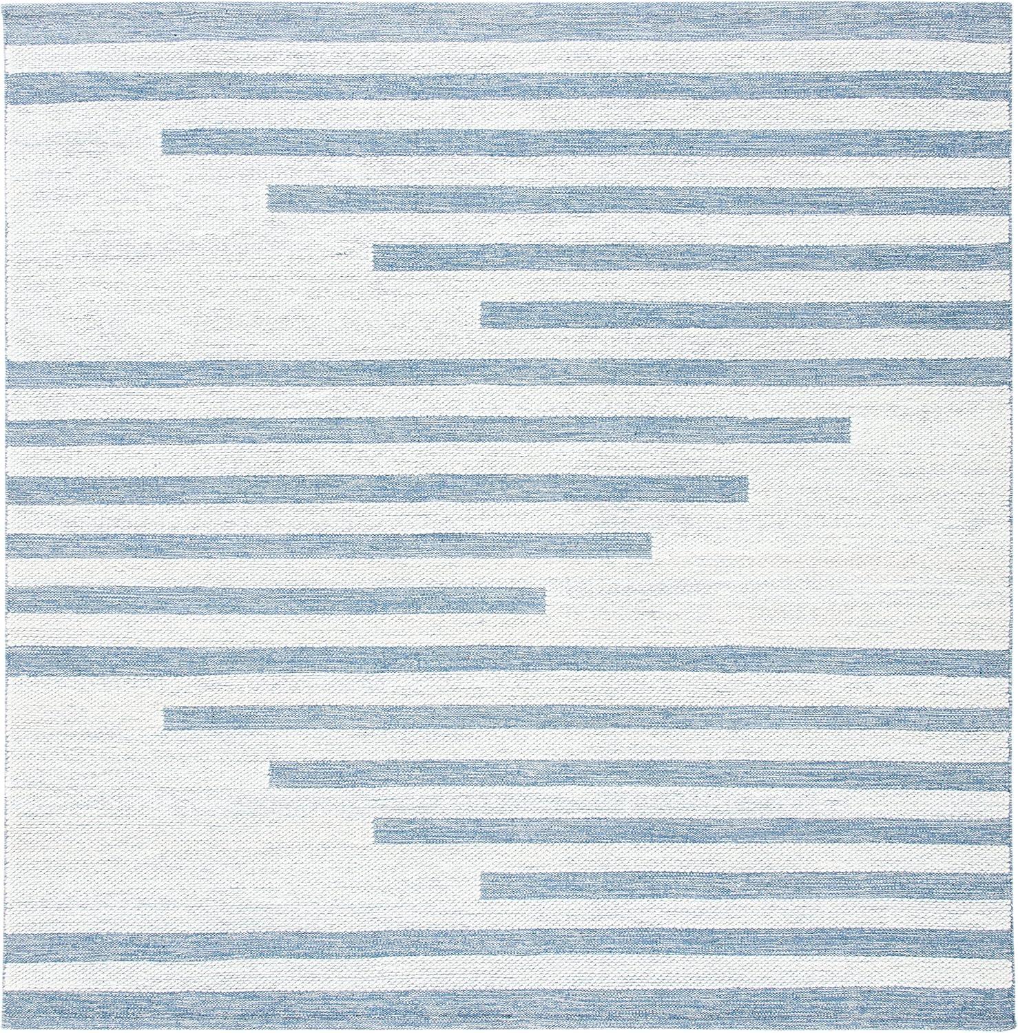 Striped Kilim STK504 Hand Woven Area Rug - Ivory/Blue - 7'x7' - Safavieh.