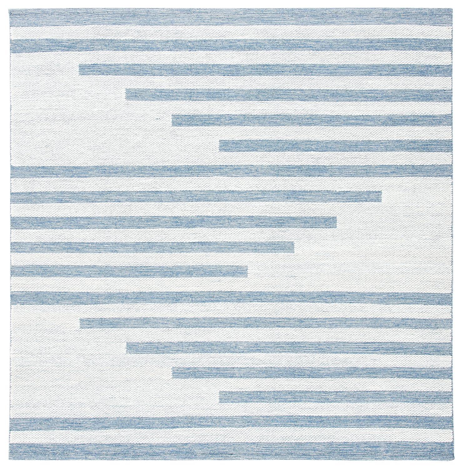 Striped Kilim STK504 Hand Woven Area Rug - Ivory/Blue - 7'x7' - Safavieh.