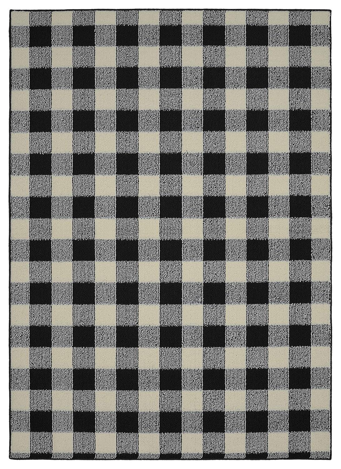 Garland Rug Country Living Buffalo Plaid Polypropylene Black/Ivory Indoor Area Rug, 5' x 7'