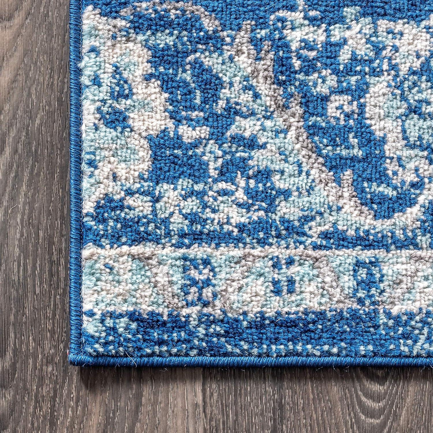 Reversible Cream/Blue Synthetic 4' x 6' Vintage Medallion Rug