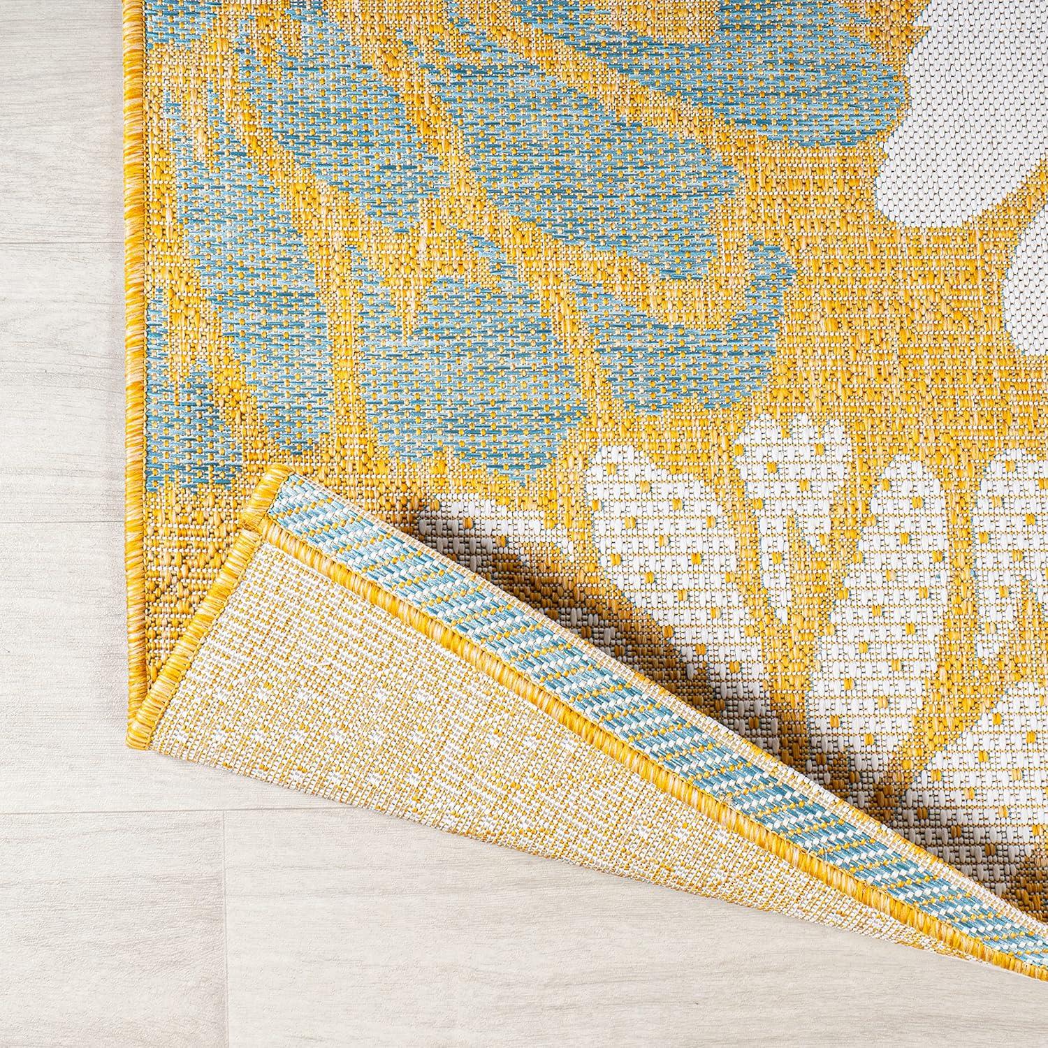 2' x 8' Zinnia Modern Floral Textured Weave Indoor/Outdoor Runner Rug, Yellow/Cream - JONATHAN Y