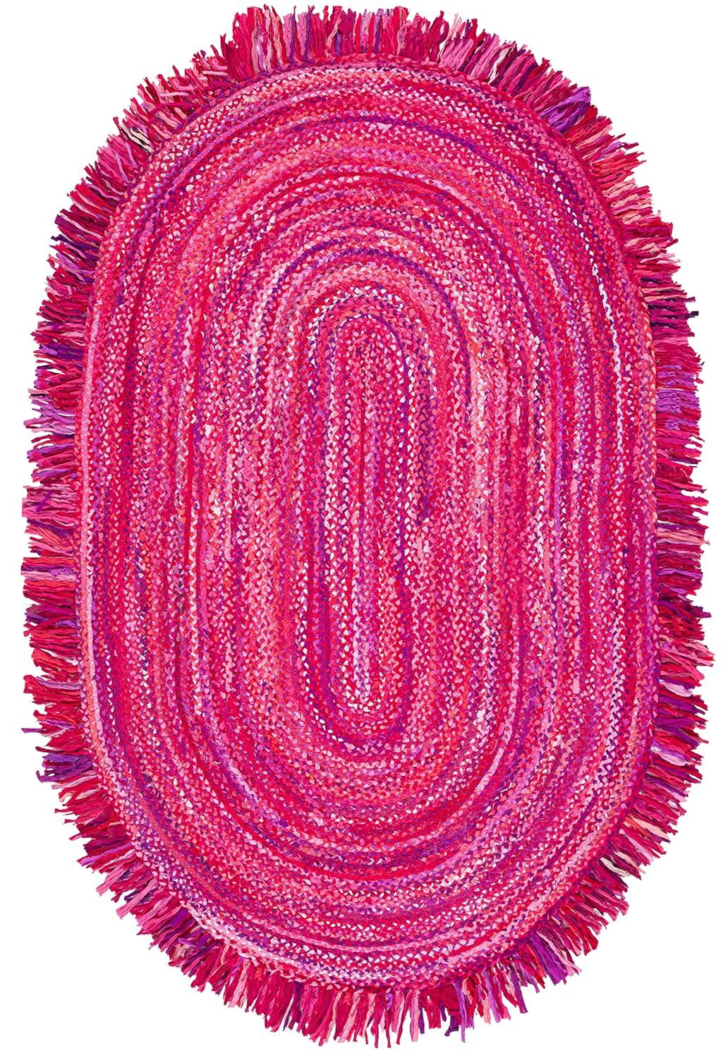Braided BRD451 Hand Woven Area Rug - Pink/Fuchsia - 3'x5' Oval - Safavieh.