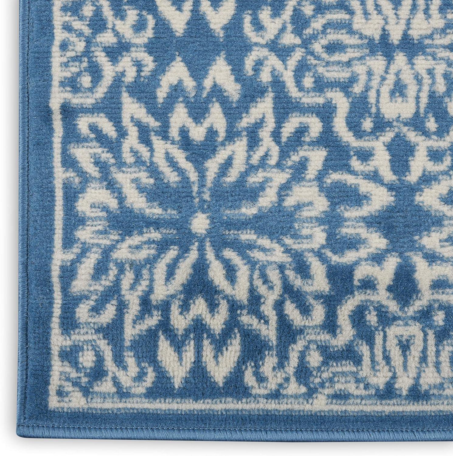 Ivory & Blue Floral Hand-Knotted Viscose Area Rug, 2' x 4'