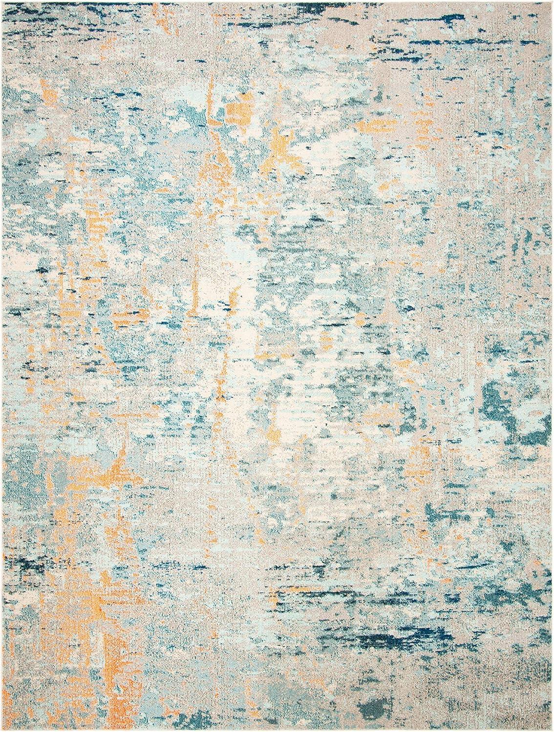 Elegance Reimagined Light Blue & Beige 8' x 10' Synthetic Area Rug