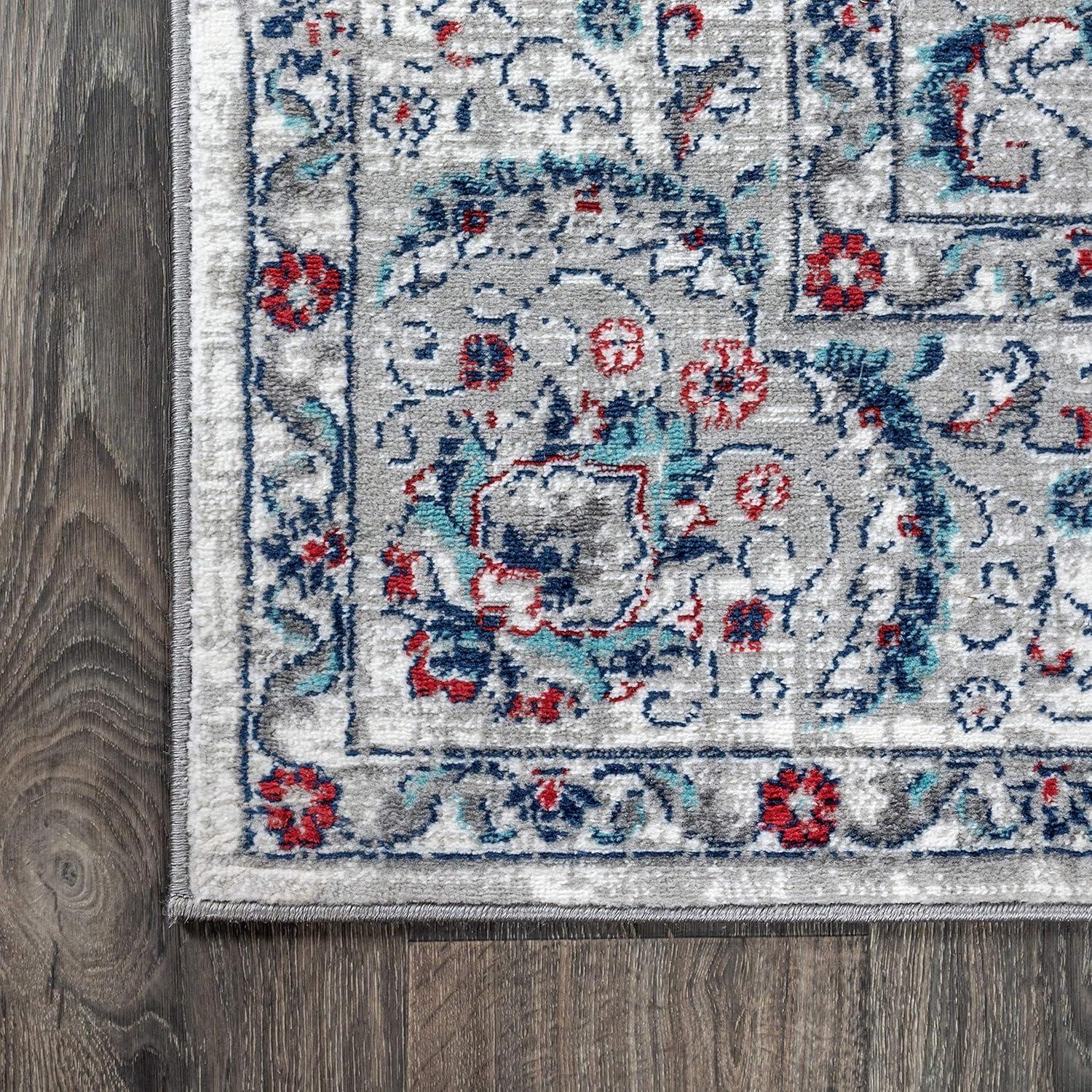 5'x5' Modern Persian Vintage Medallion Area Rug, Light Grey/Red - JONATHAN Y