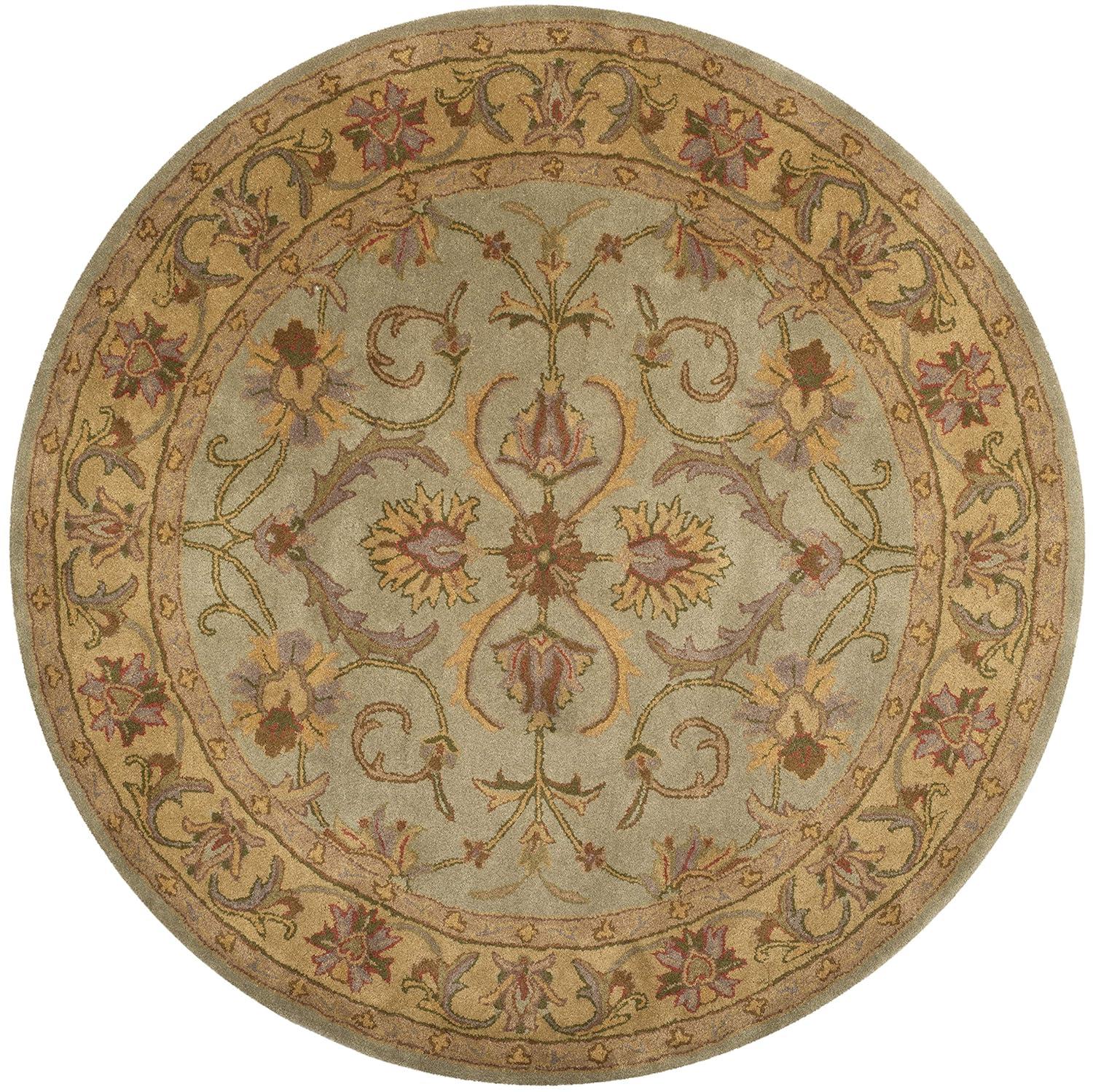 SAFAVIEH Heritage Cheshunt Traditional Wool Area Rug, Green/Gold, 8' x 8' Round