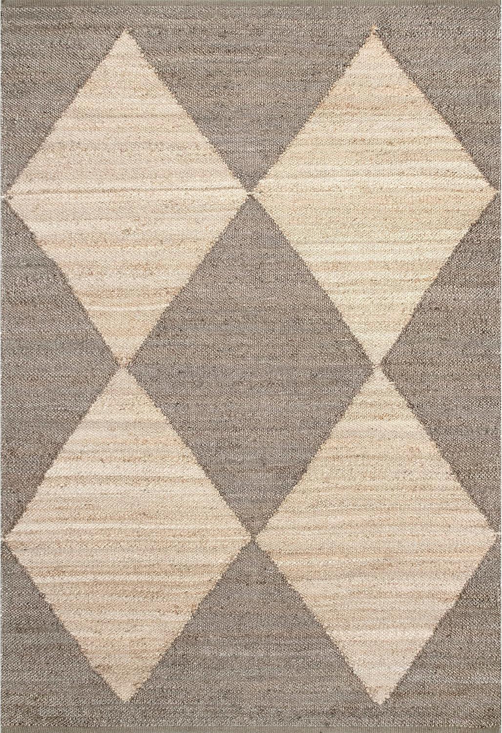 Handcrafted Gray Cotton-Jute Blend Rectangular Rug, 64in