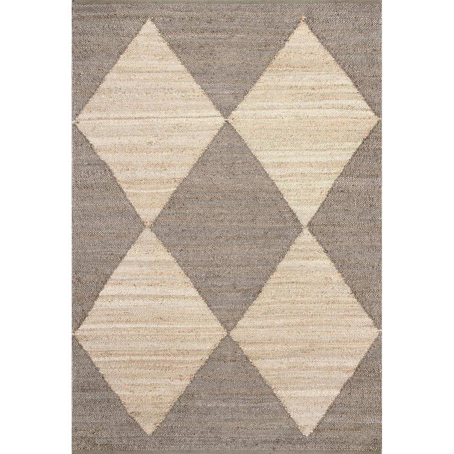 Handcrafted Gray Cotton-Jute Blend Rectangular Rug, 64in