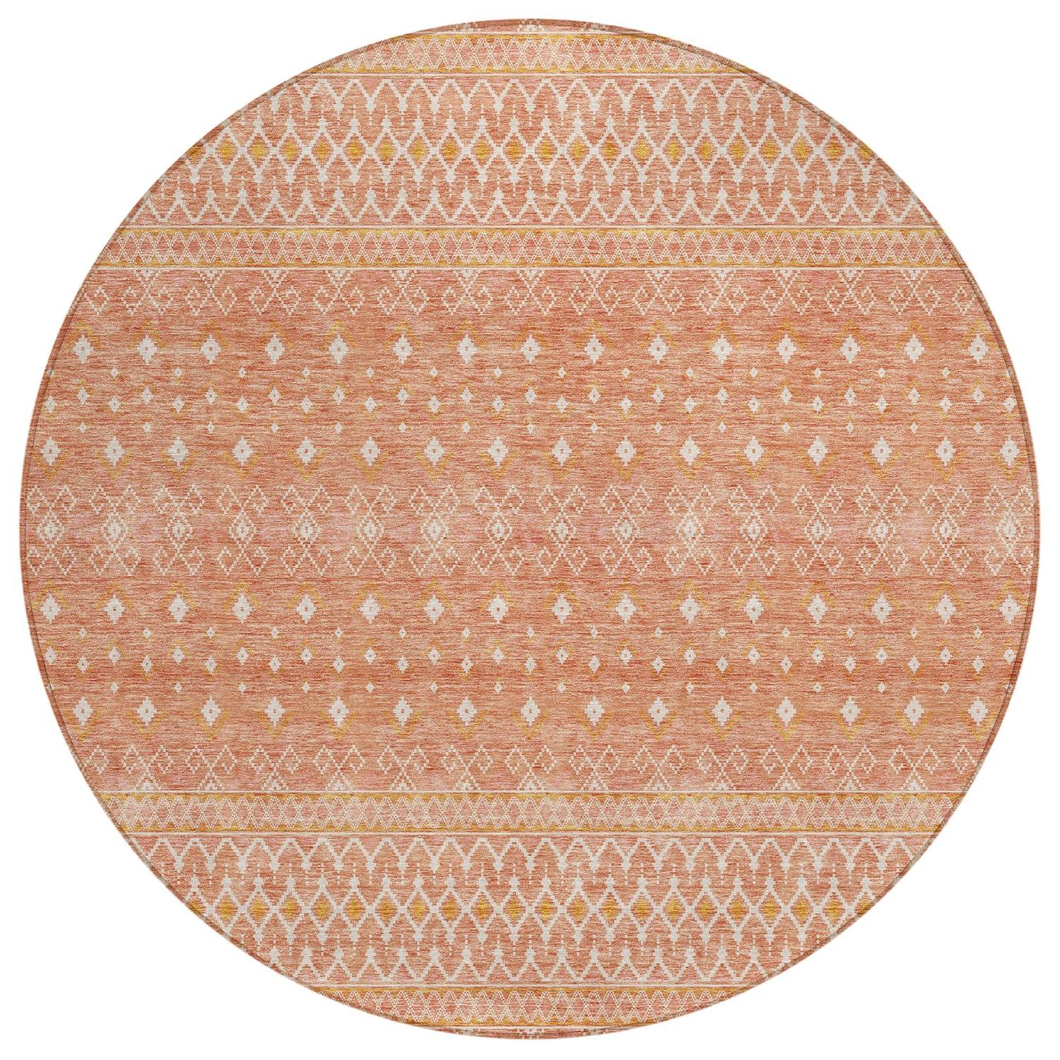 Salmon Round 8' Flat Woven Washable Synthetic Rug