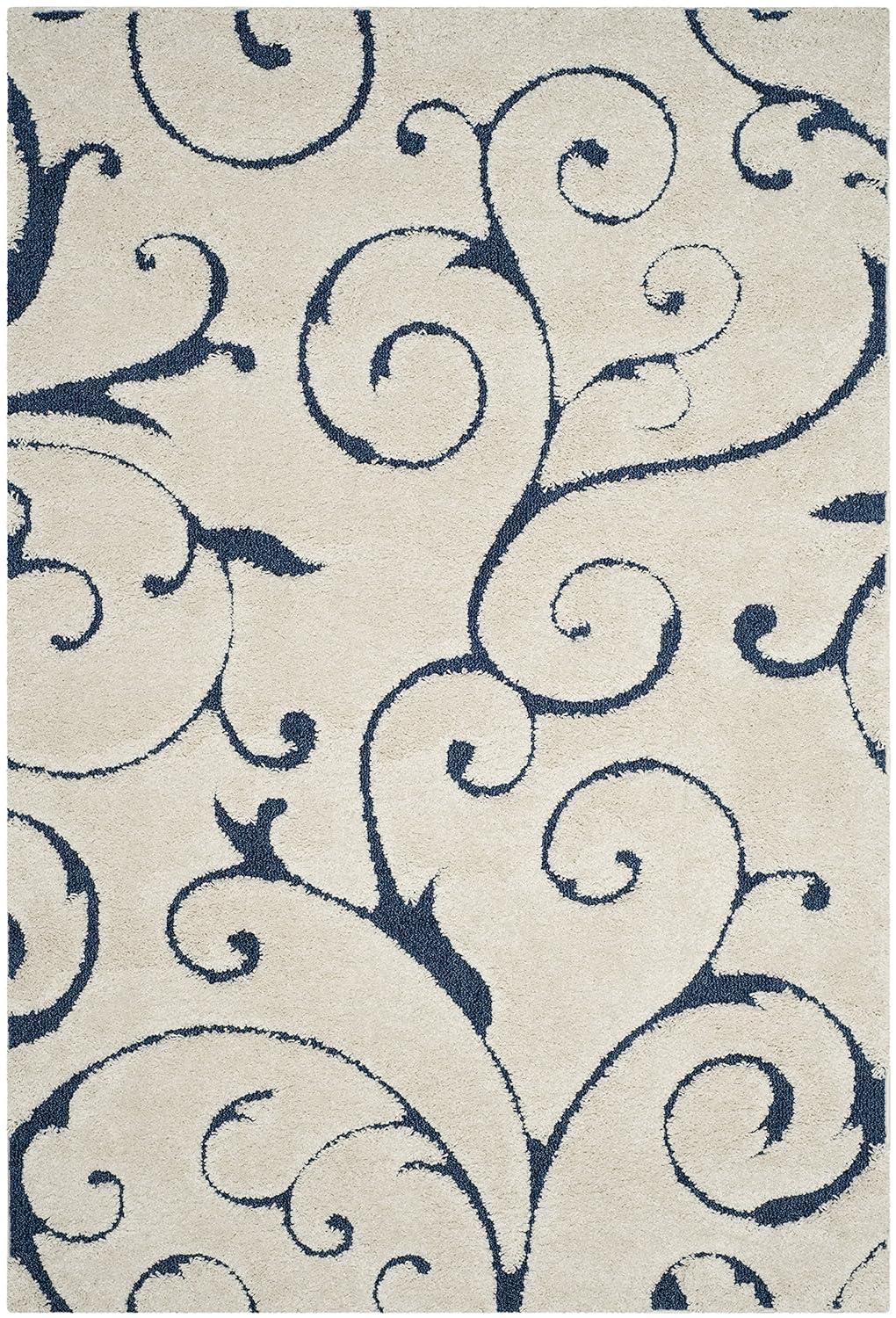 Florida Shag SG455 Power Loomed Indoor Area Rug - Cream/Blue - 5'3"x7'6" - Safavieh.