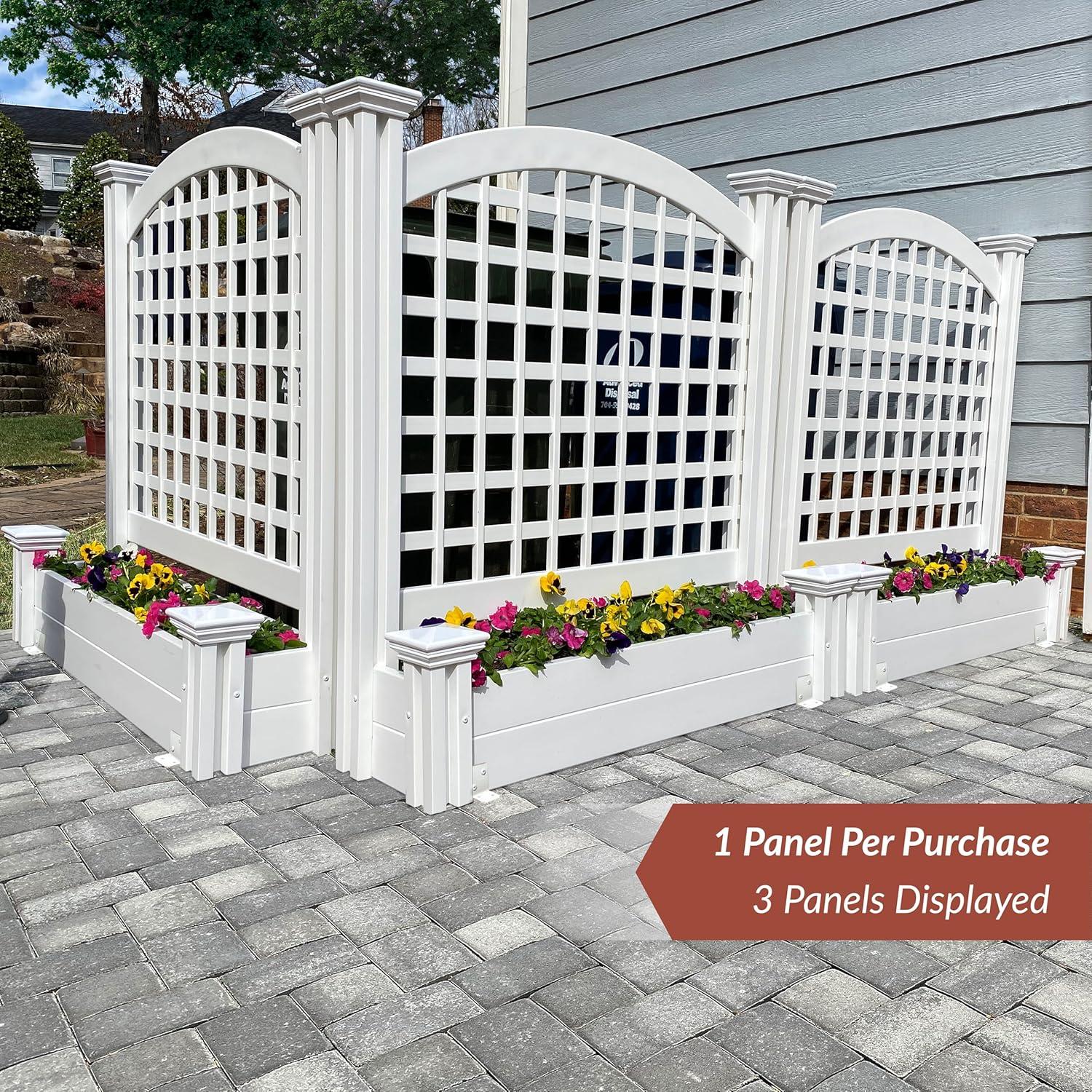 44in H x 46in W x 9.5in L (1 Screen w/ Planter) Freestanding Enclo Florence Ash Color Privacy Fence Screen with Planter Box, Outdoor Vinyl Privacy Screen Panel for Patio & Air Conditioner, EC18007