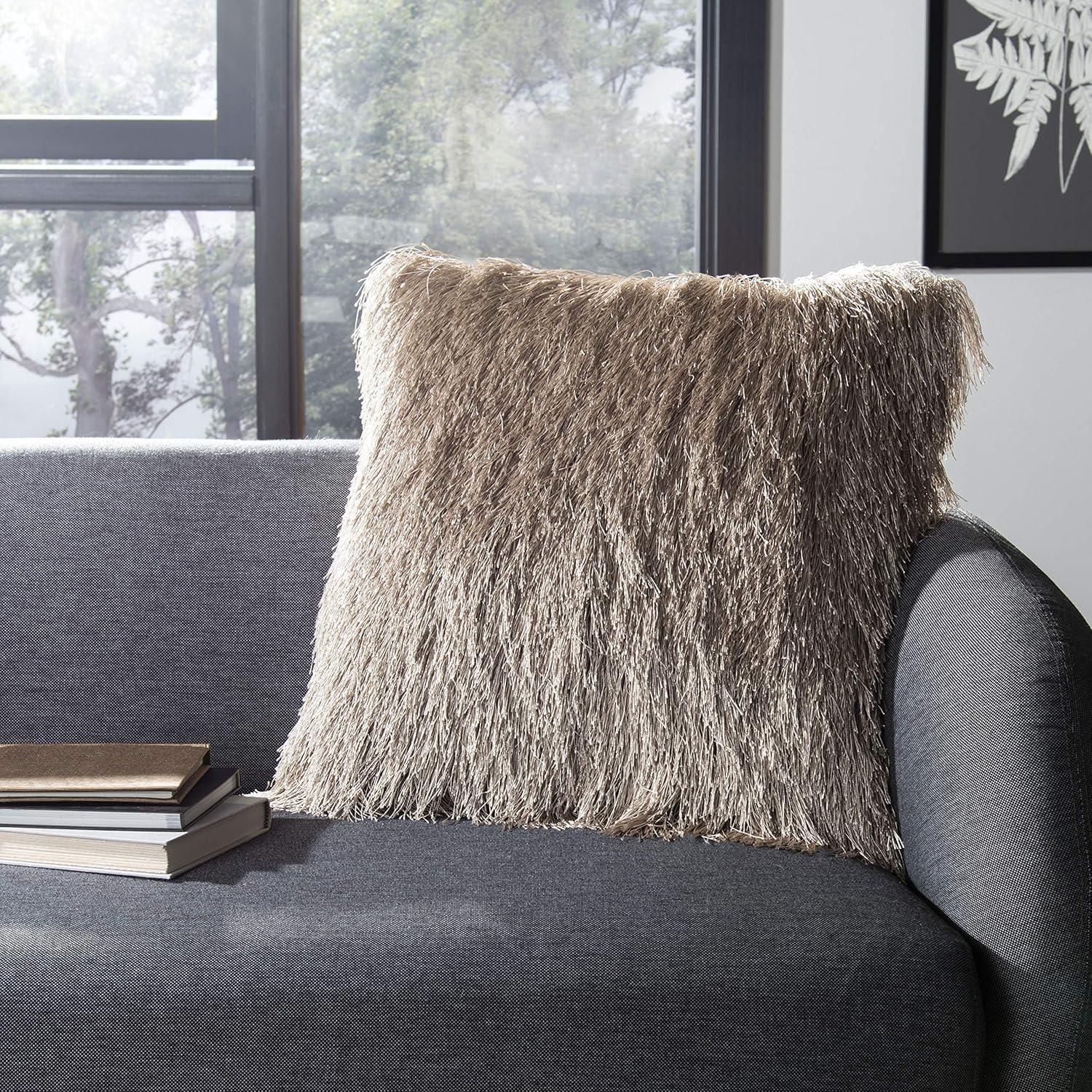 Indoor/Outdoor Shag Pillow - Champagne - 20"X20" - Safavieh