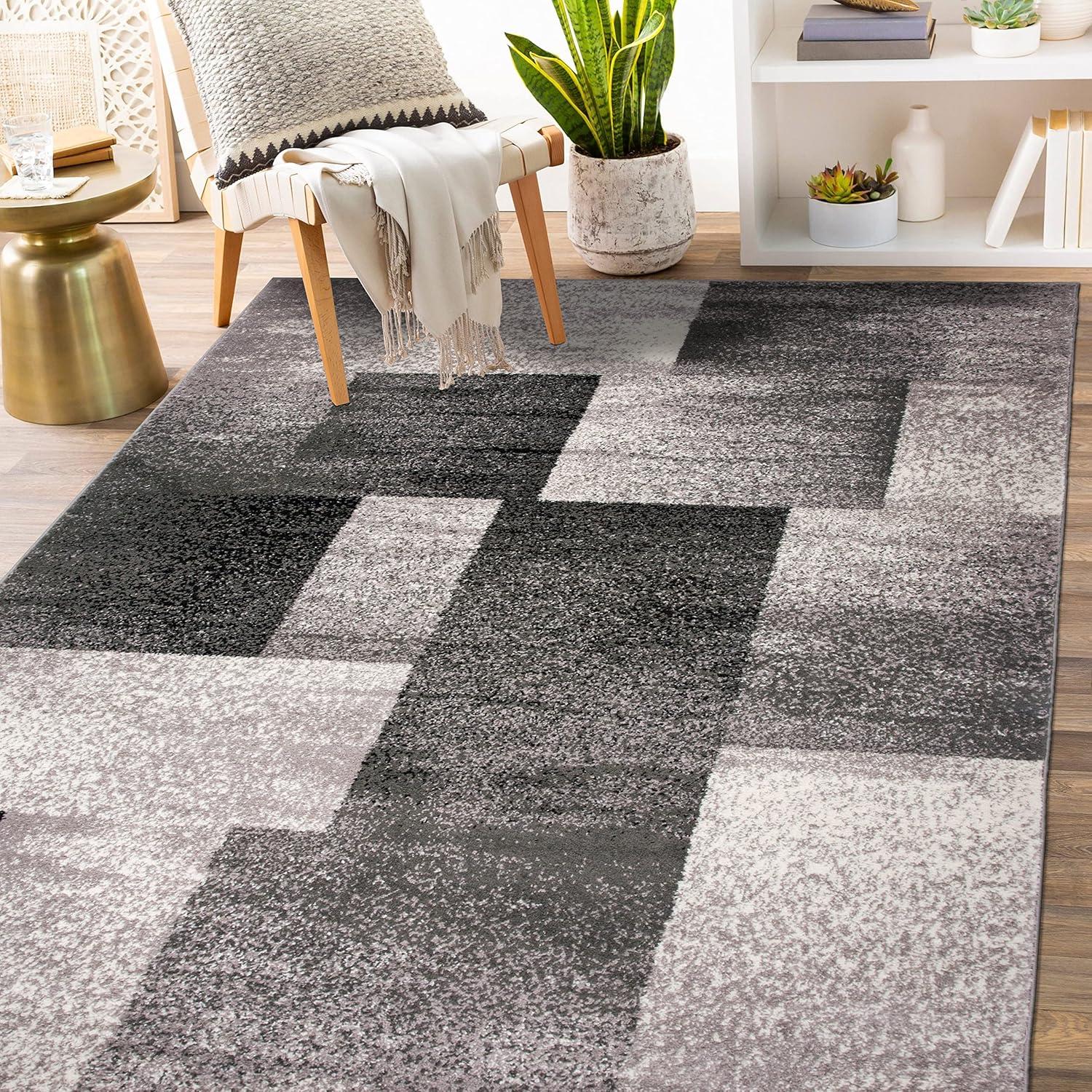 World Rug Gallery Contemporary Modern Geometric Boxes Area Rug - Gray 5' x 7'