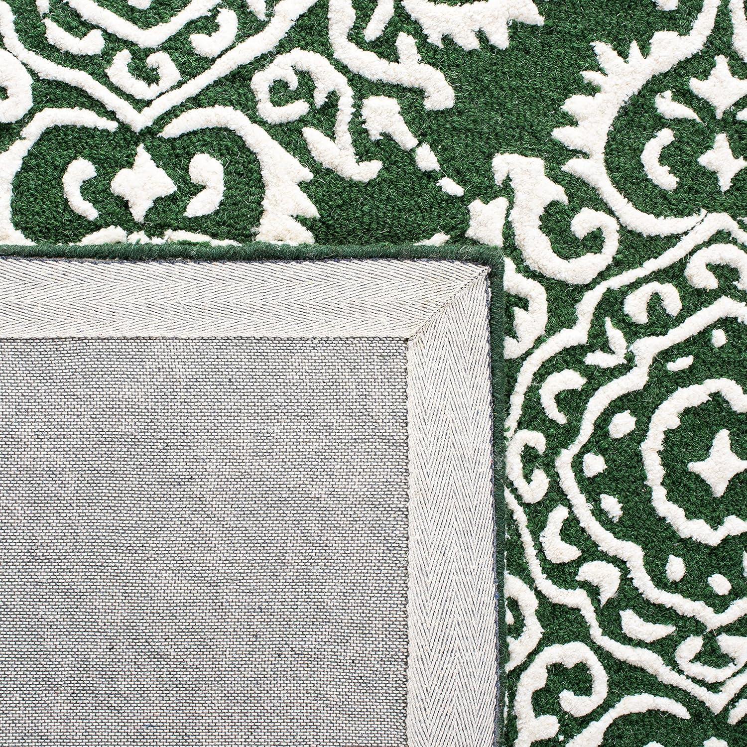 Ivory and Green Hand-Tufted Wool Rectangular Rug