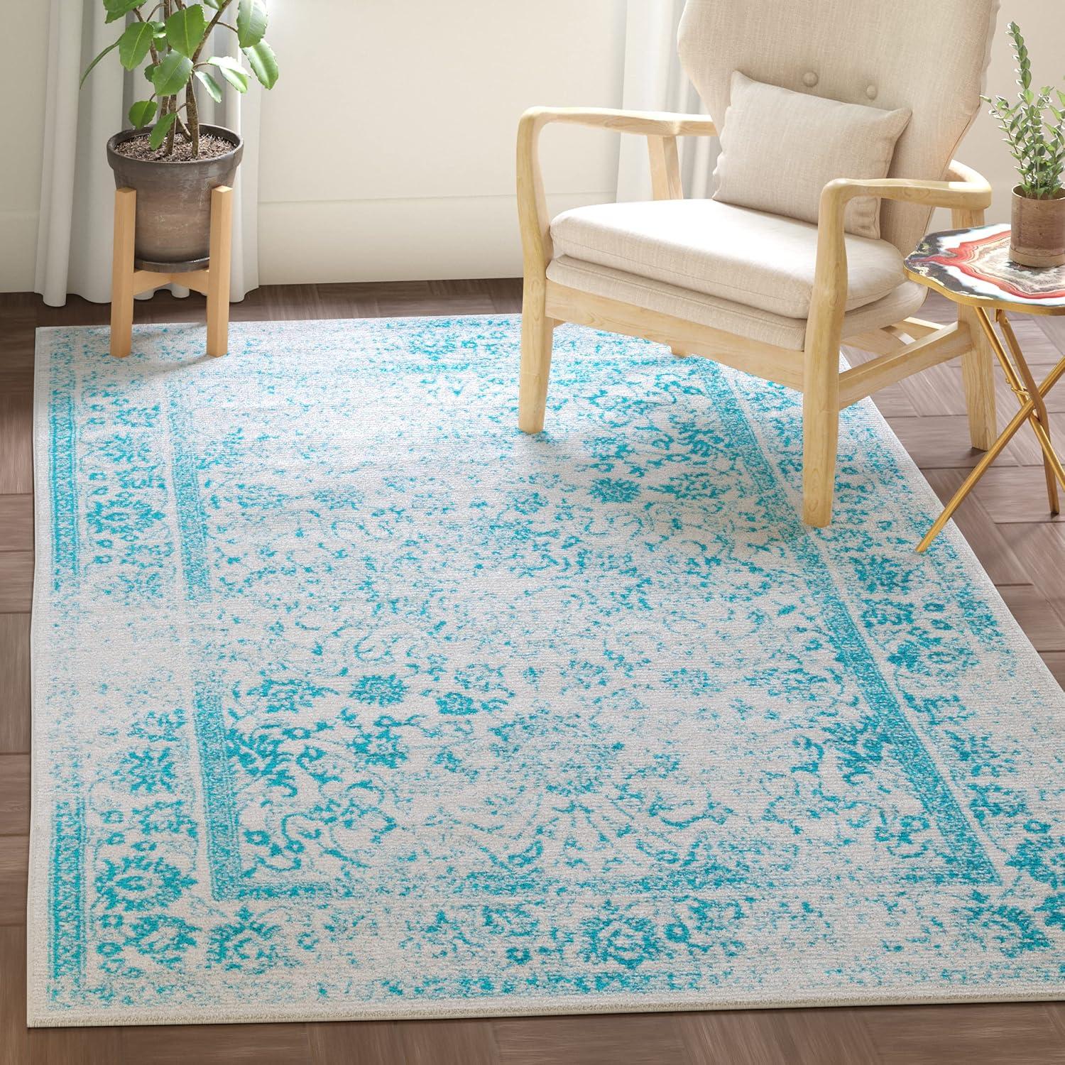 Adirondack ADR109 Machine Made Indoor Area Rug - Ivory/Teal - 6'x9' - Safavieh