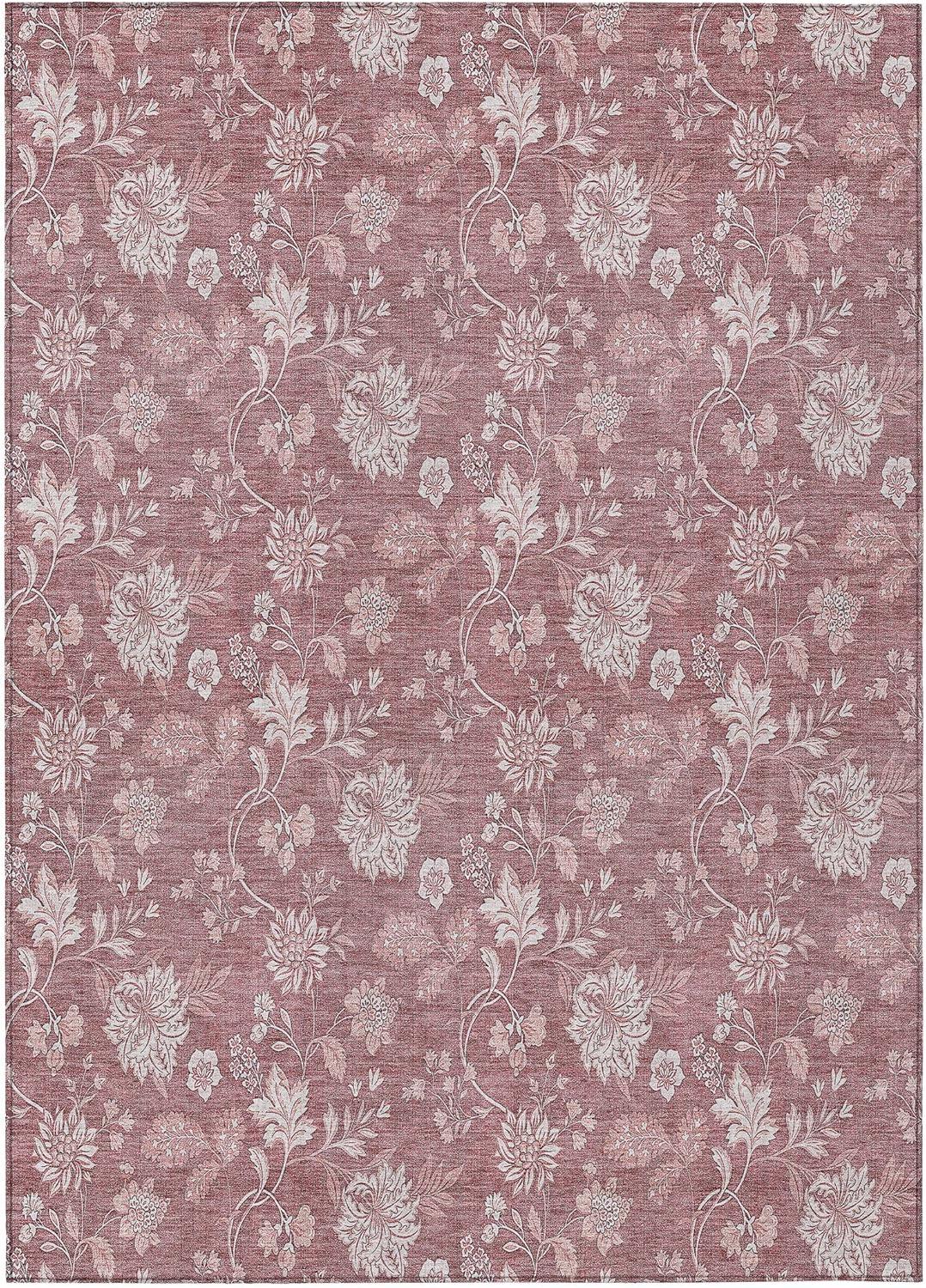 Blush Floral Synthetic 5' x 7' Washable Area Rug