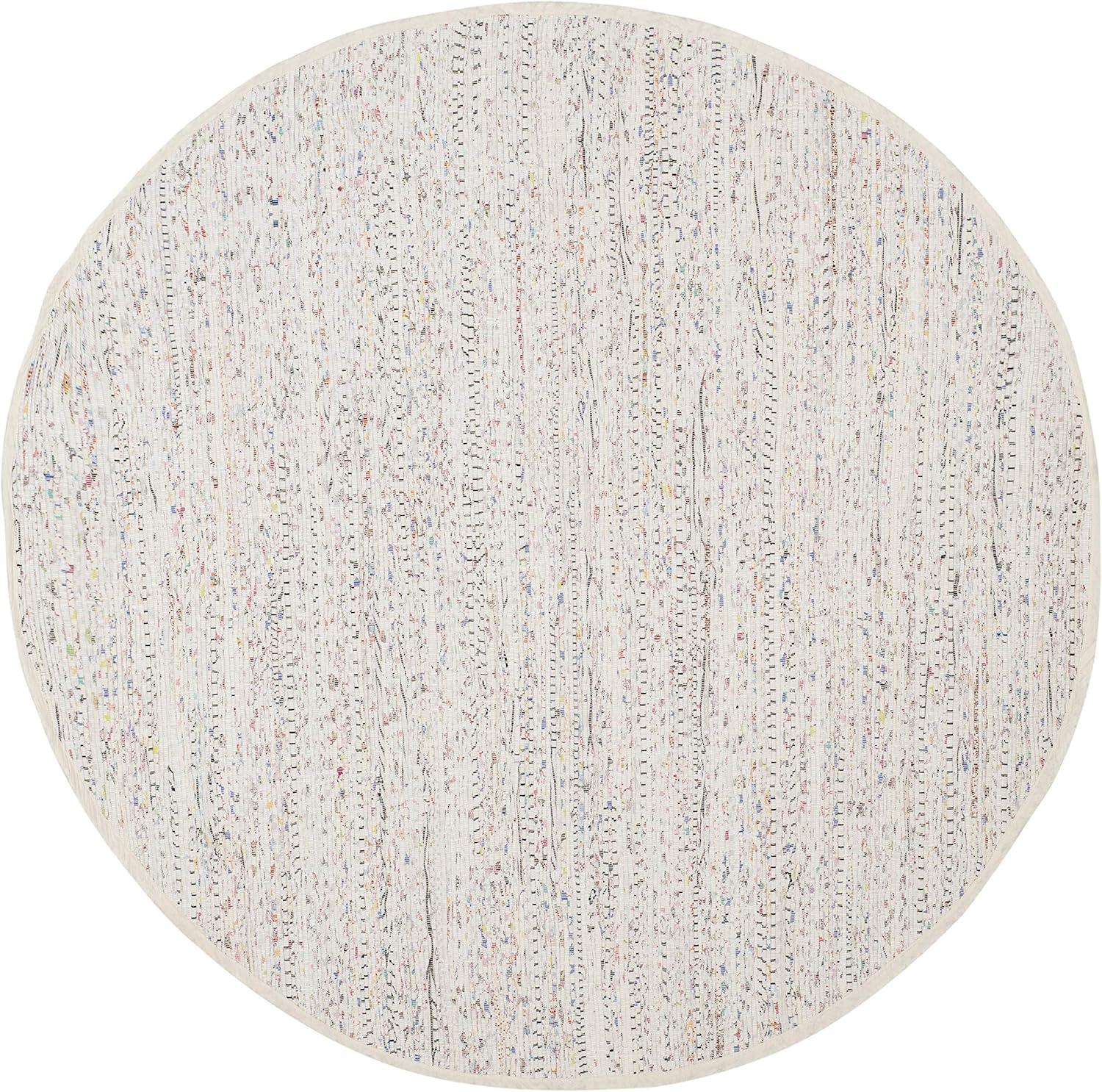 SAFAVIEH Rag Robynne Striped Cotton Area Rug, Ivory/Multi, 6' x 6' Round