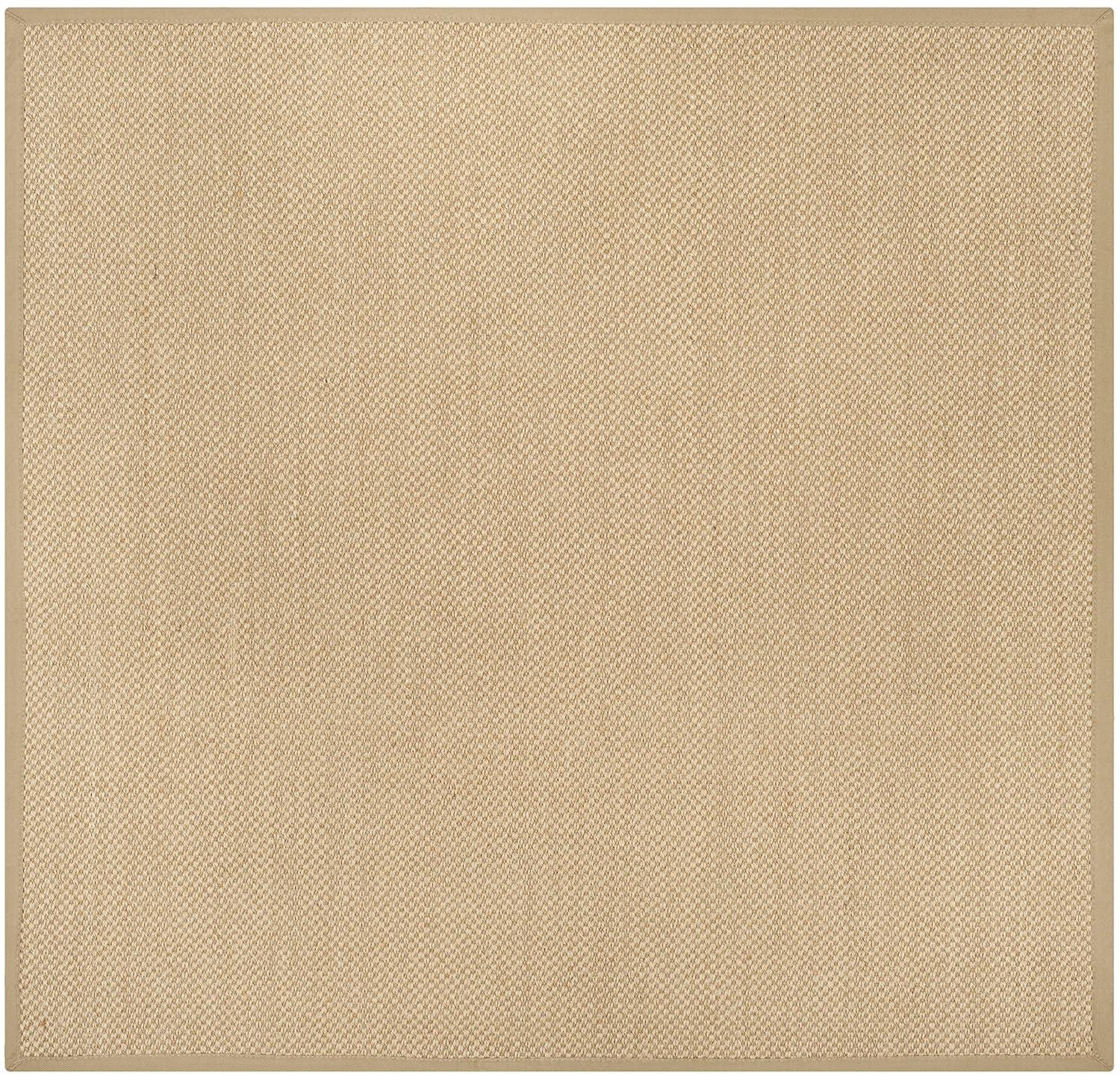 SAFAVIEH Natural Fiber Jovana Border Seagrass Area Rug, Maize/Linen, 10' x 10' Square