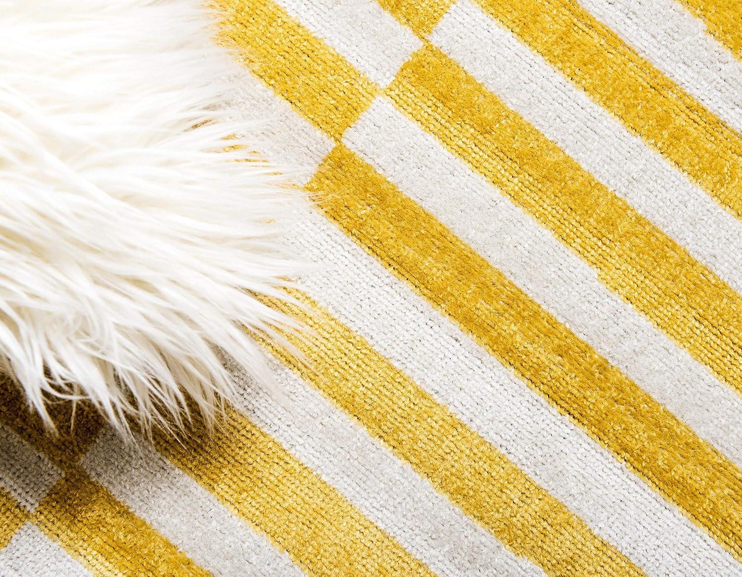 Yellow and Beige Striped Synthetic 4' x 6' Area Rug