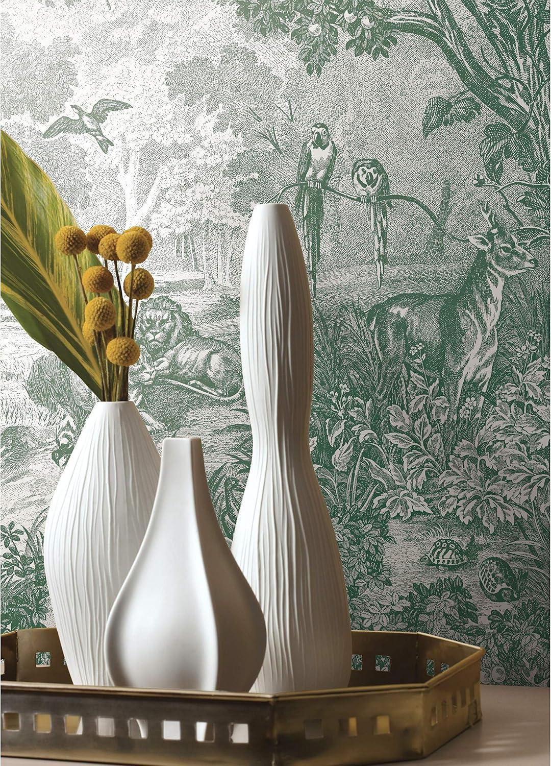 RoomMates Jungle Toile Peel and Stick Wallpaper Green/Gray